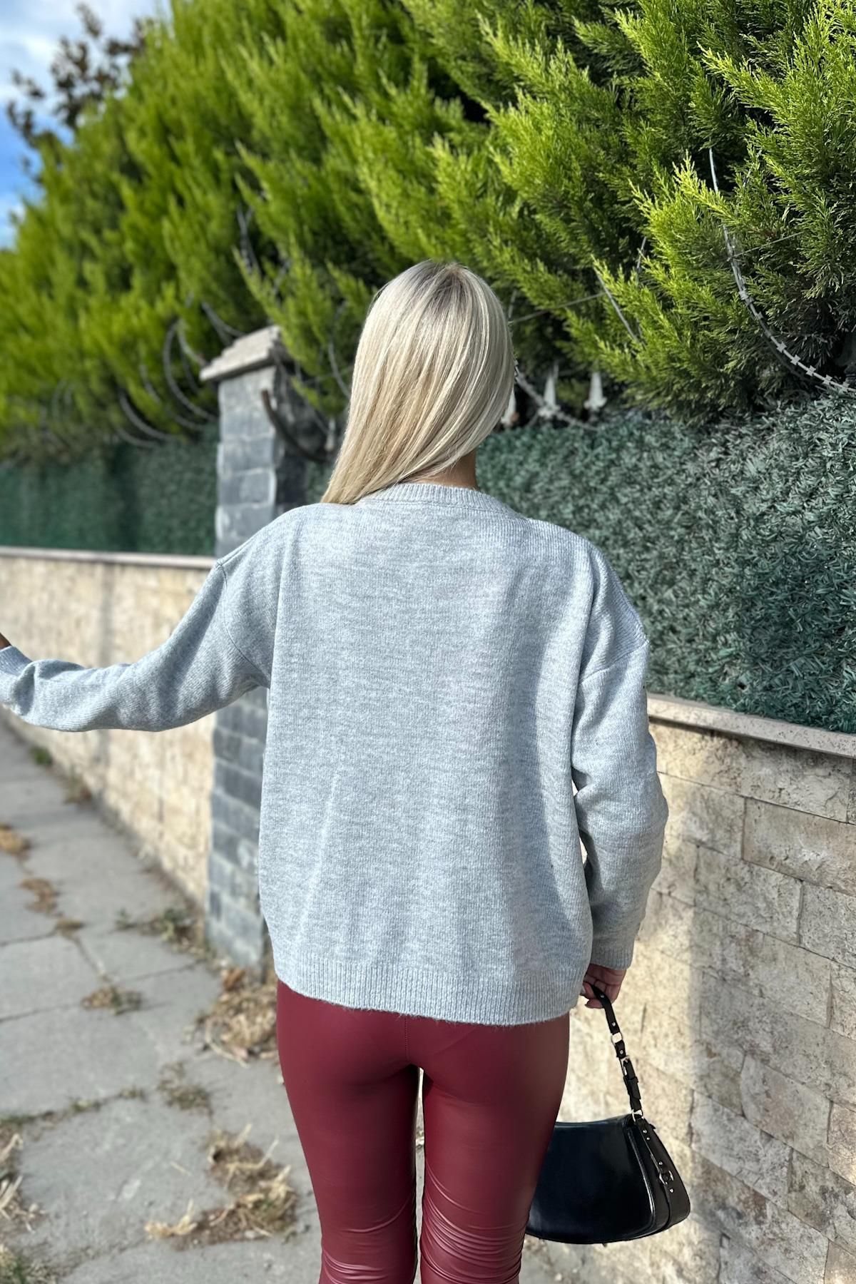 For Angels-Gray Pearl Sweater with Stone Detail 3