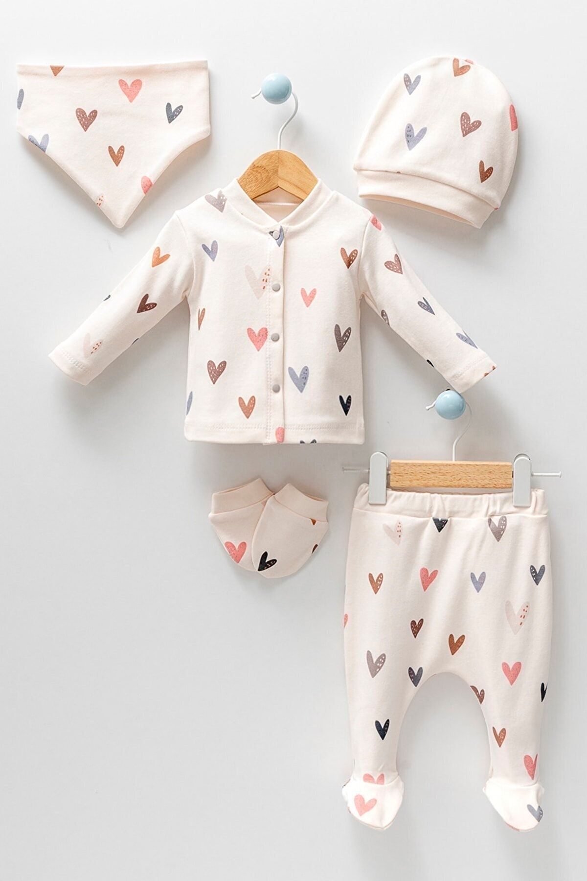 limebabies-Baby Girl Newborn Cream 5-Piece Hospital Outfit Set 4