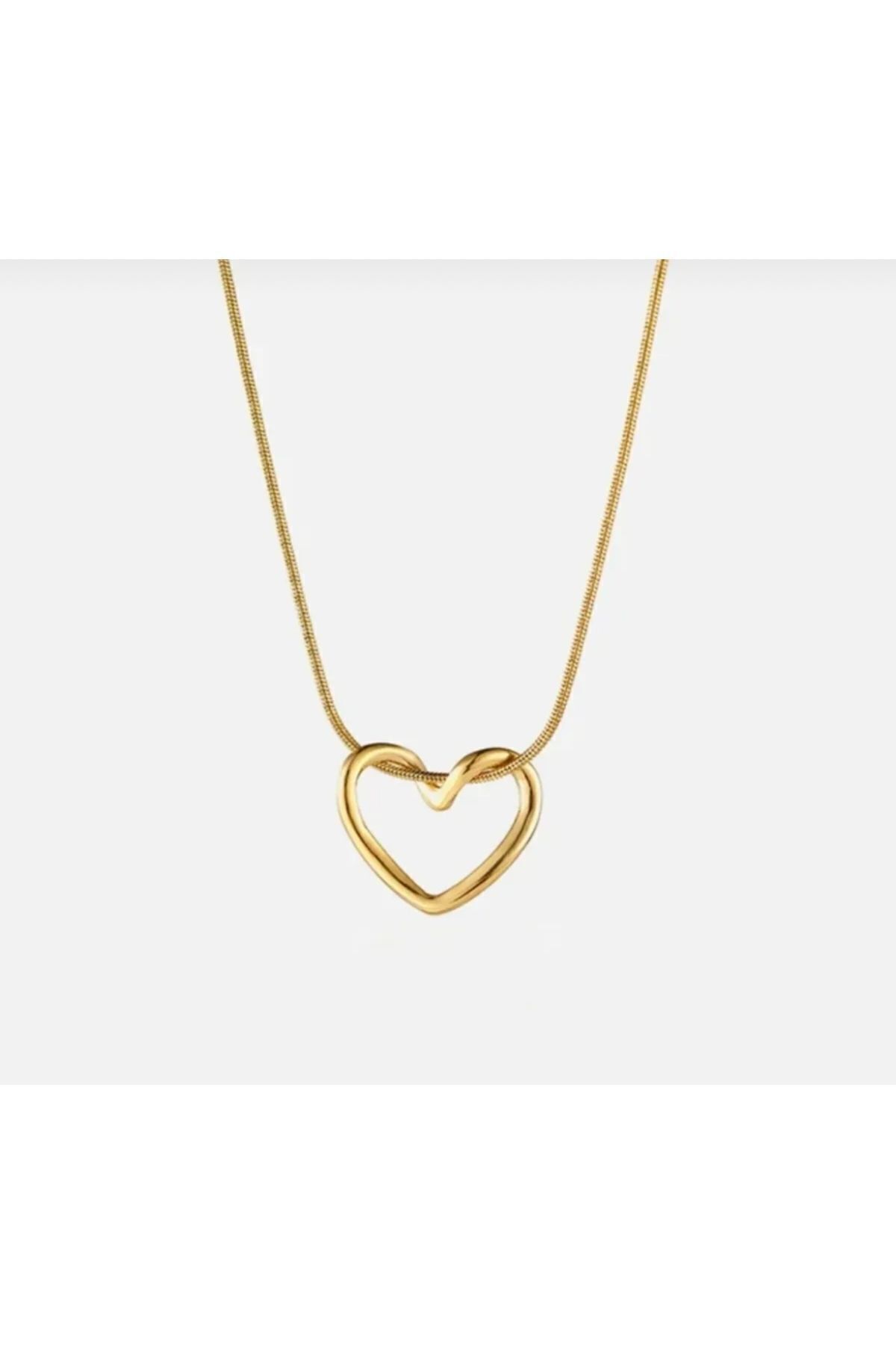 Çelik Valentine’s Düğüm Kalp Kolye İçi Boş Kalp Gold