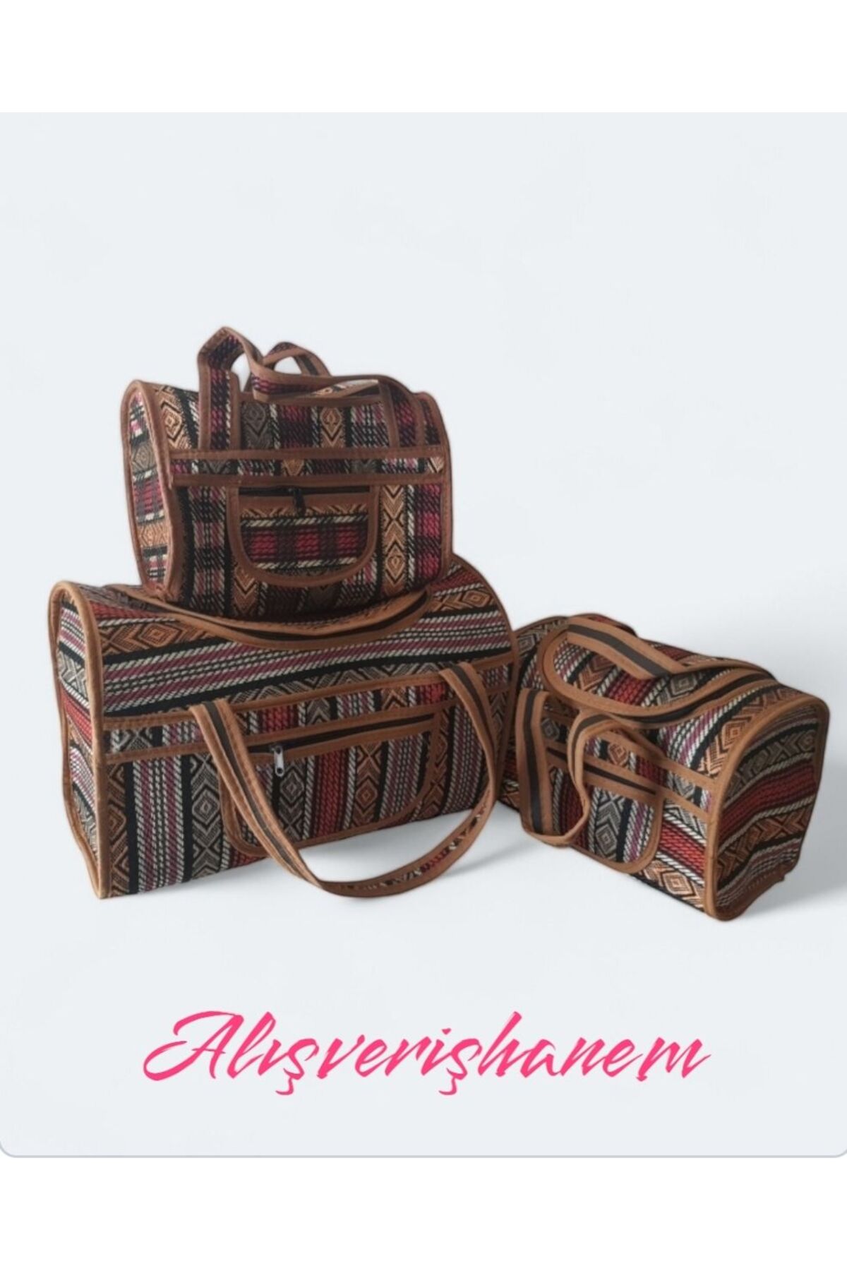 Alışverişhanem 3 Lü Hasır Desenli Pratik Gezi Piknik Çantası