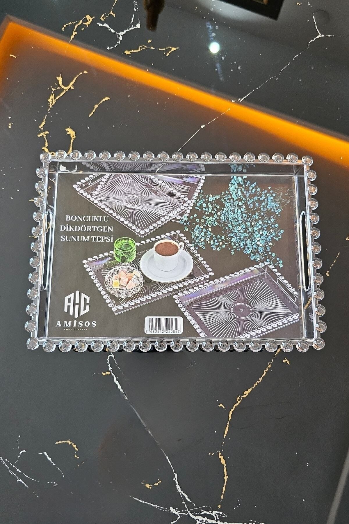 GM-Smiling Avm 6-Piece Beaded Mica Presentation Tray | Rectangular Coffee Serving Tray | Bead Tray 3