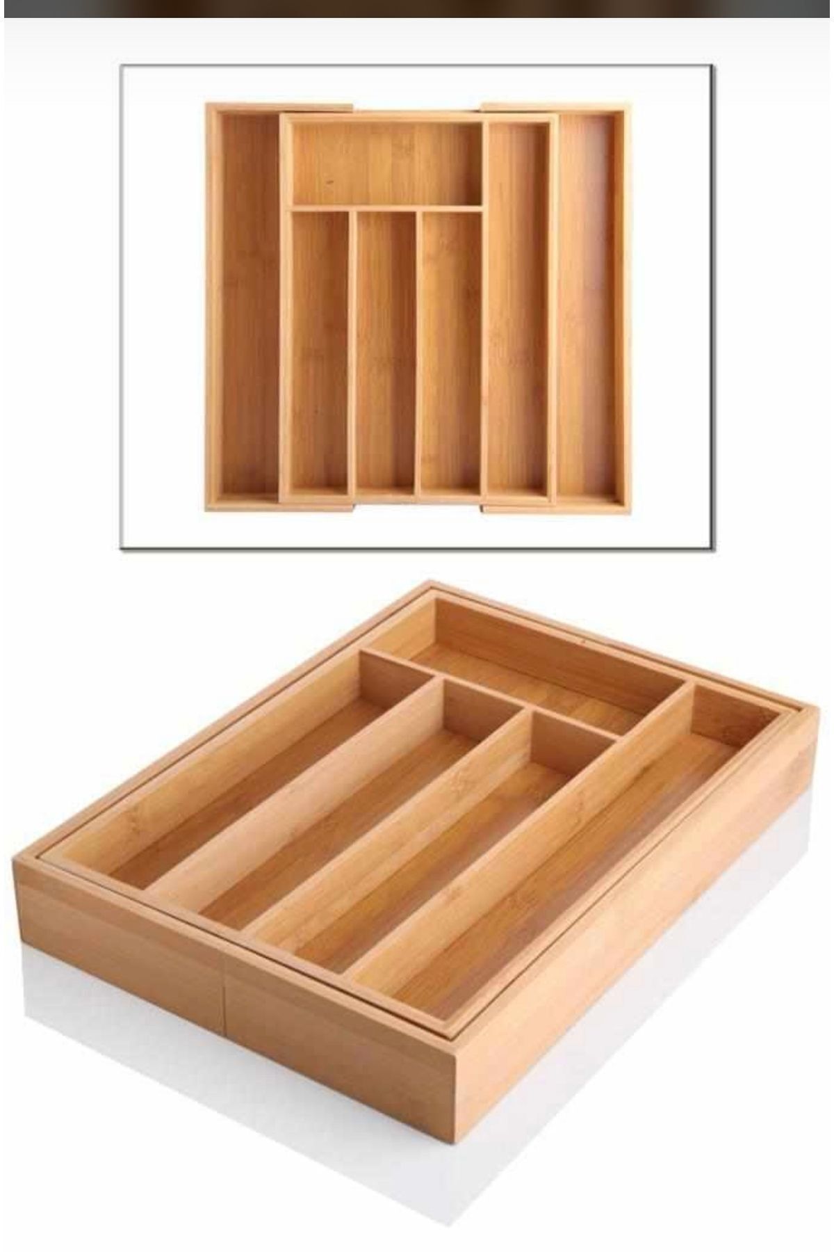 LeesHome-Adjustable Drawer 7 Compartment Spoon Holder Bamboo 2