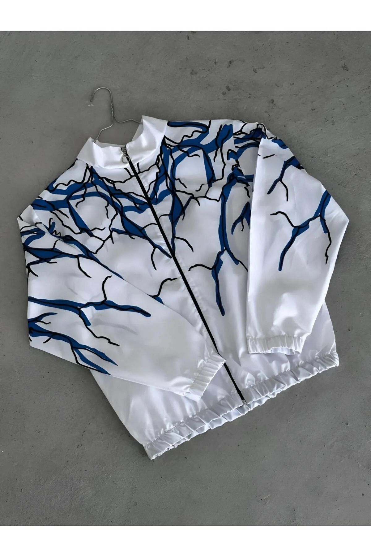 Unisex Paraşüt Kumaş Oversize Dijital Baskılı Siyah Rüzgarlık Yağmurluk İnce Ceket