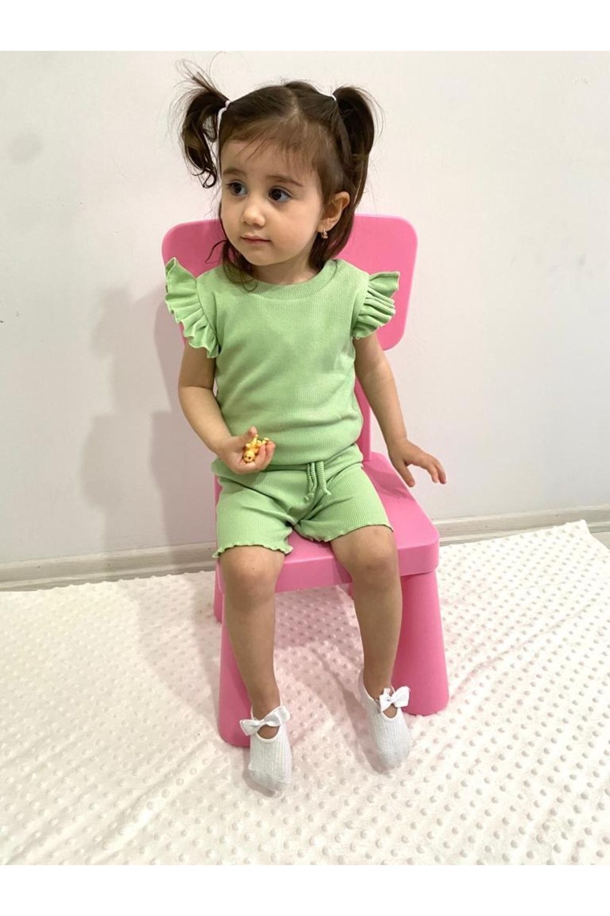 ARYA BABY Kaşkorse Kolu Fırfır Detaylı 2 Li Kız Şortlu Takım, Kız Alt-üst Takım fotoğrafı 2 (önizleme)