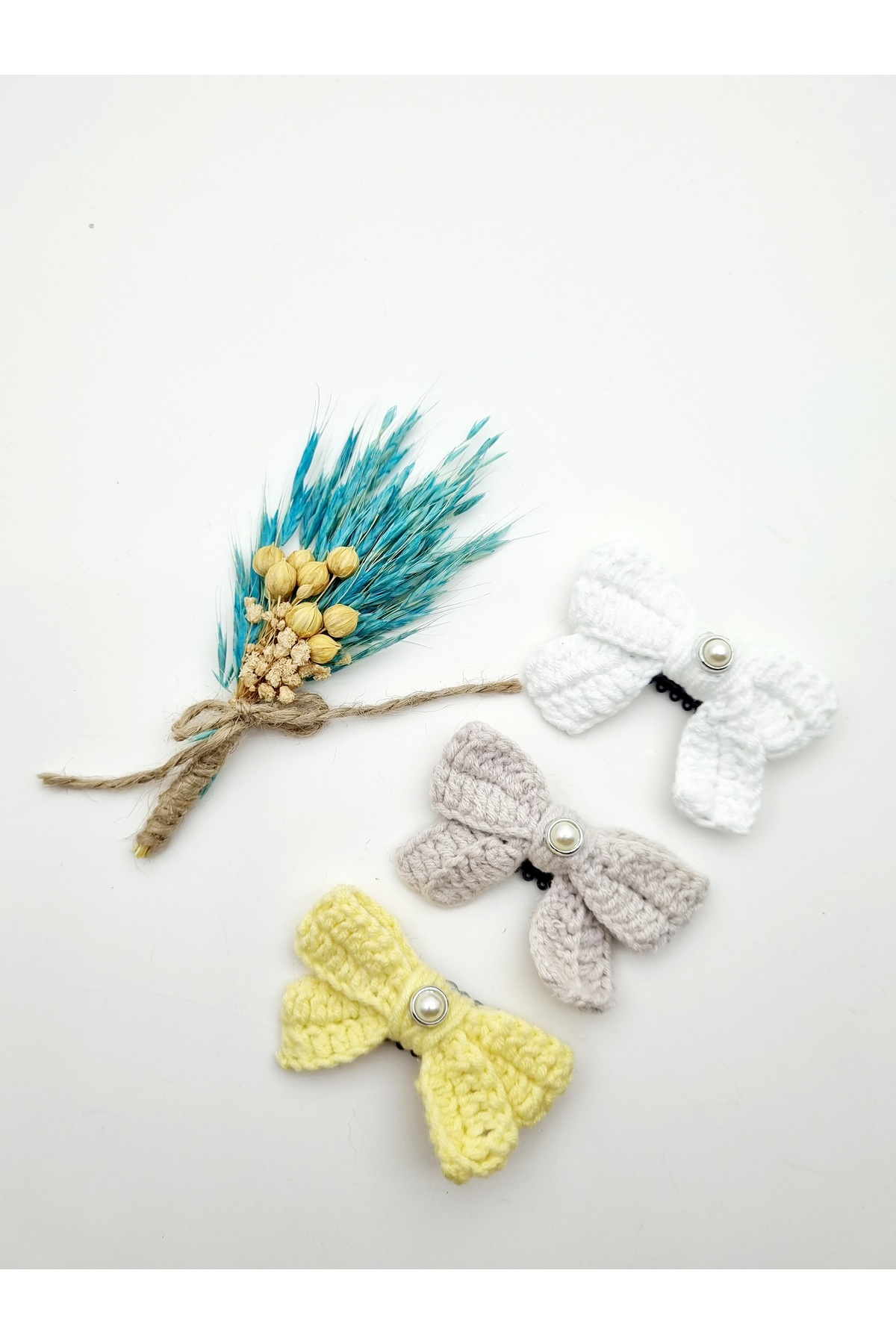 buckle Hand-knitted bow (3 pcs ) sackless baby buckle with pearl stone