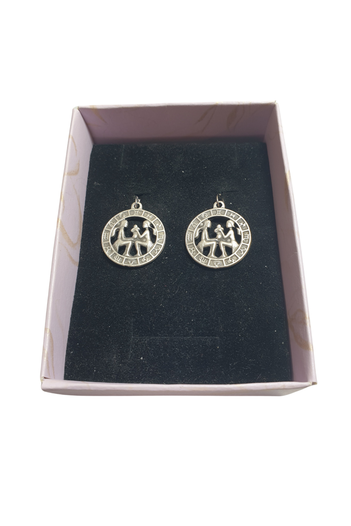 Silver Color 25mm Gemini Zodiac Figurine Earring Set