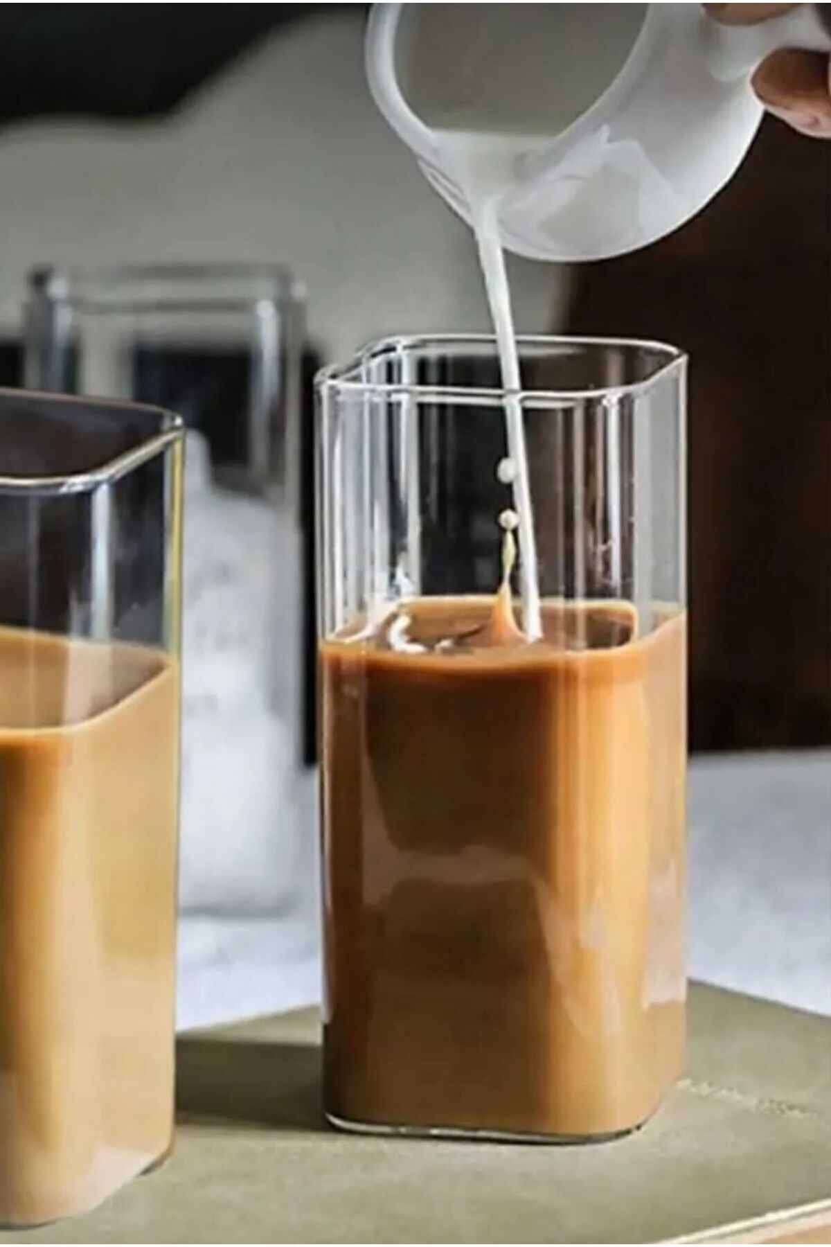 2 Li Pipetli Kare Kahve Bardağı | Meşrubat Bardağı | Soğuk Kahve Bardağı | Dikdörtgen bardak 350ml