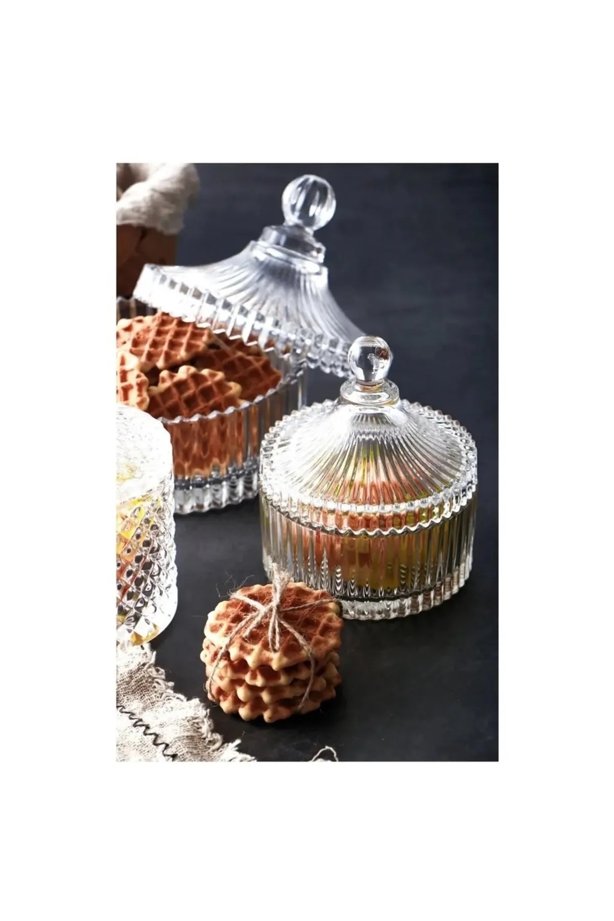 Bev Kitchen 2'li Kapaklı Kristal Cam Mini Şekerlik Lokumluk 6,5cm