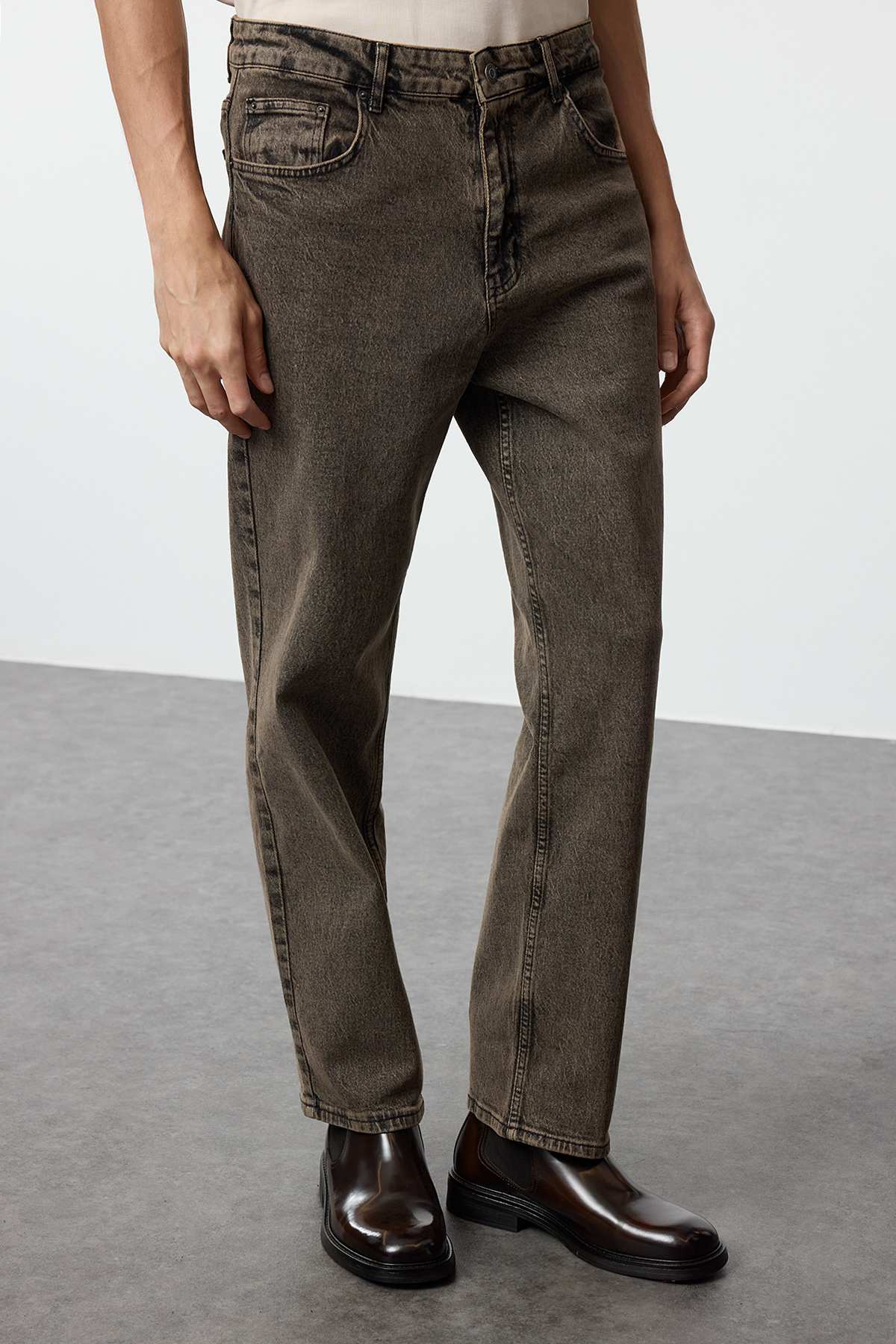  TRENDYOL MAN Antrasit Kahve tintli Baggy/90s Straight Fit Jeans Bol Kot Pantolon