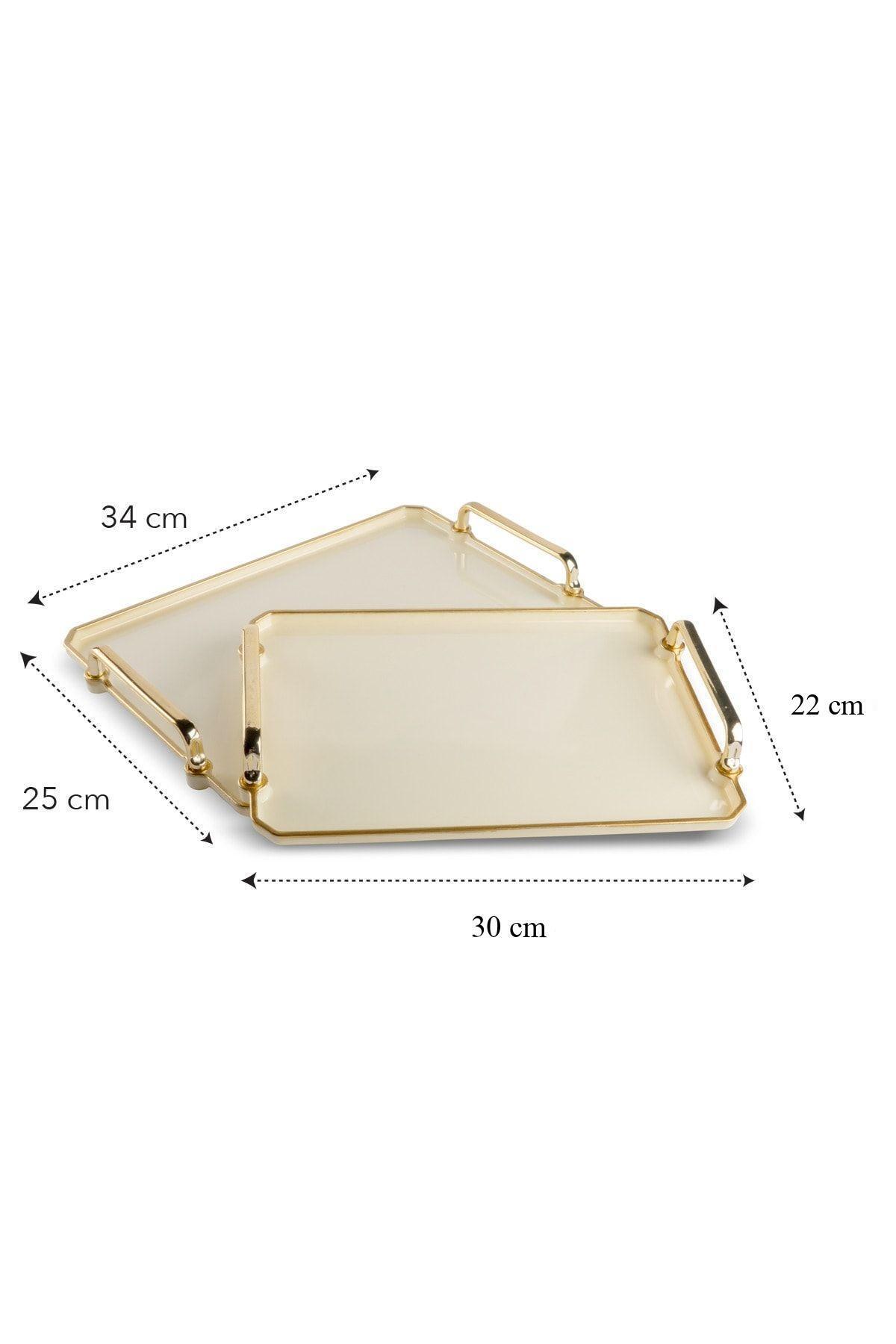 ALM HOME 2-Piece Cream Tray Presentation Decorative Home Tableware Kitchen Tea Coffee Tray