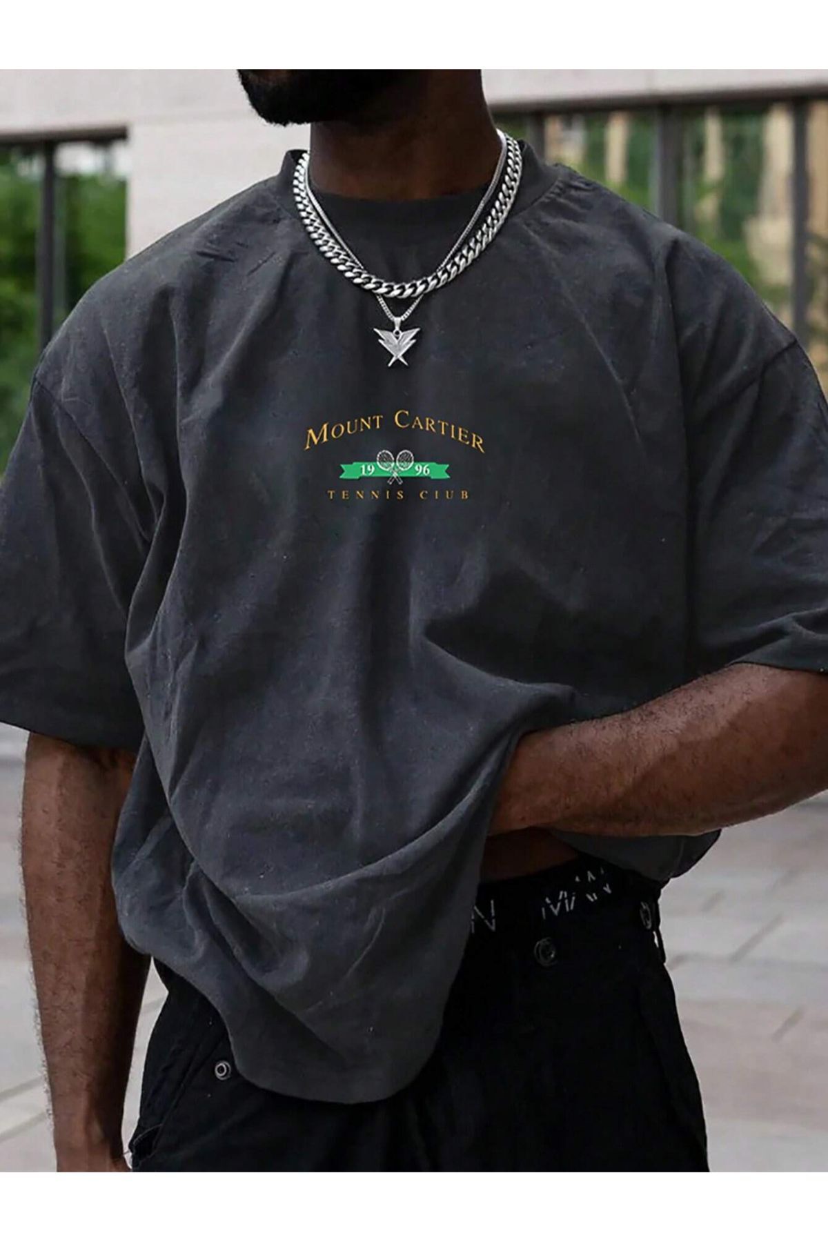 Black Sokak Anthracite Oversize Men's T-Shirt - Monte Carlo Printed