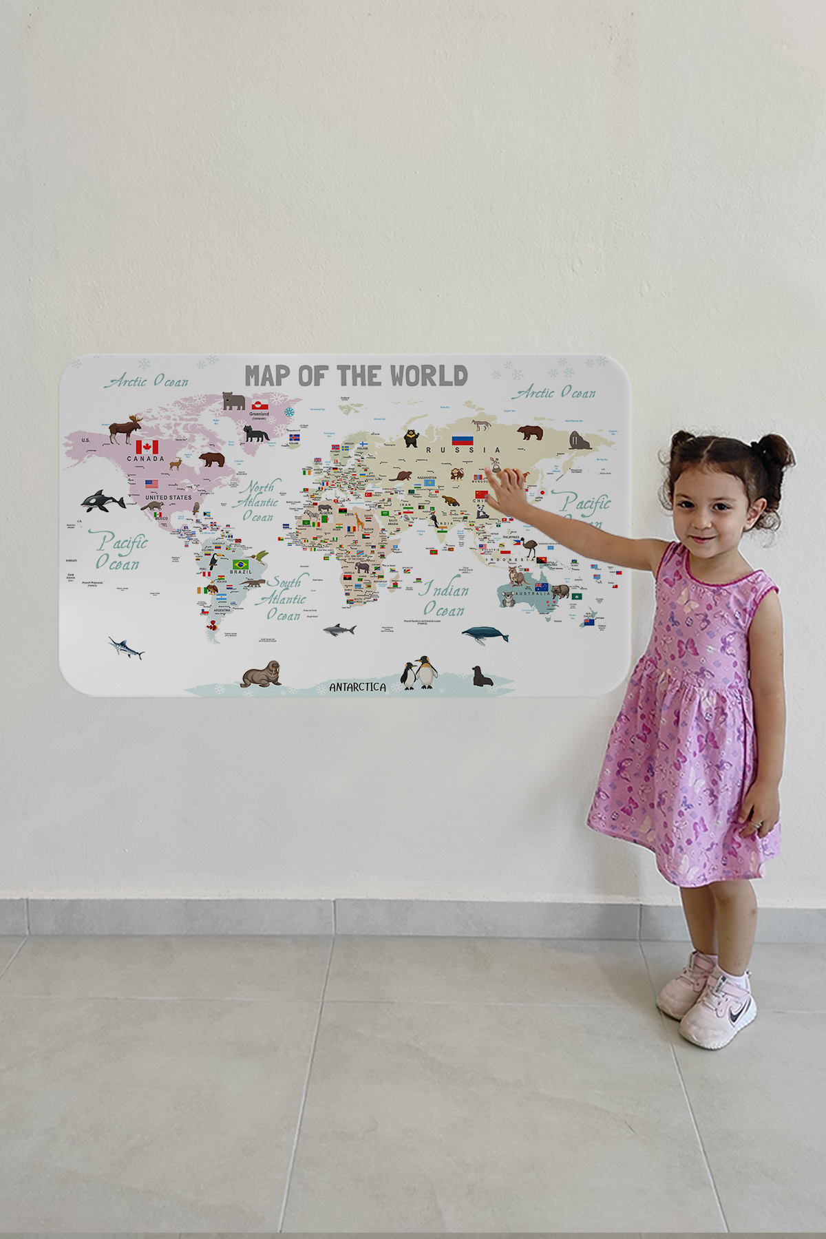 Dropcek eticaret-Educational and Flaged World Map World Atlas Kids and Baby Room Wall Sticker -60x105-3813 4