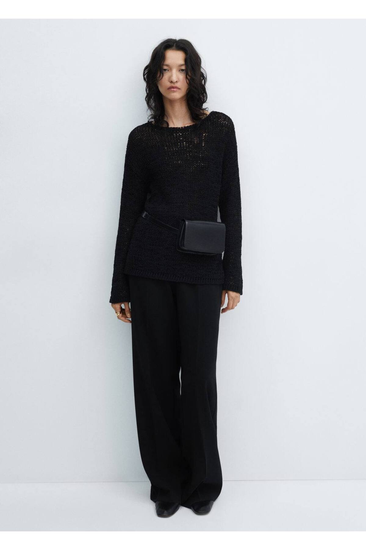 بافت و پلیور زنانه مشکی منگوMANGO | 67045741 اورجینال - تصویر 2