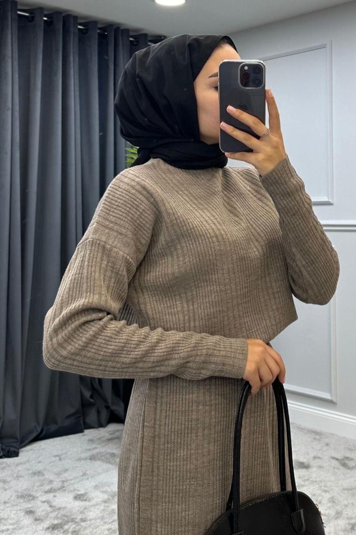 پیراهن پوشیده چند رنگ زنانه لباس بافتنی اورجینال Şule Giyim
