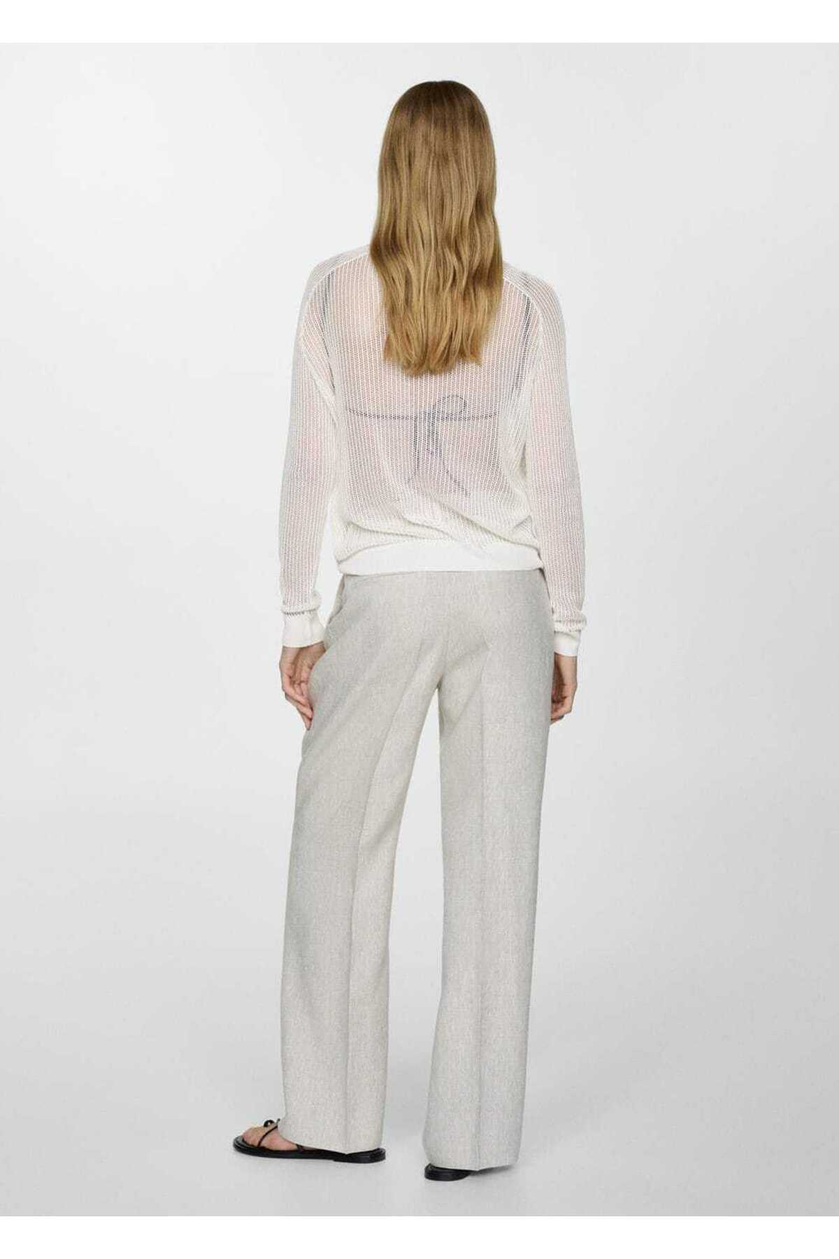 بافت و پلیور زنانه سفید منگوMANGO | 67077128 اورجینال - تصویر 4