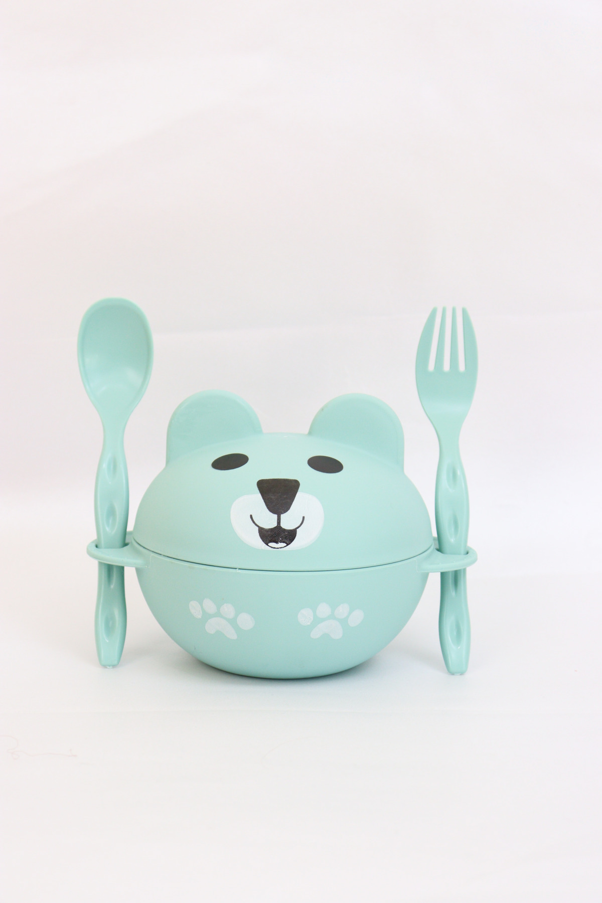 Harika KIDS Sevimli Ayıcık Kapaklı Kase Çatal Kaşık Seti