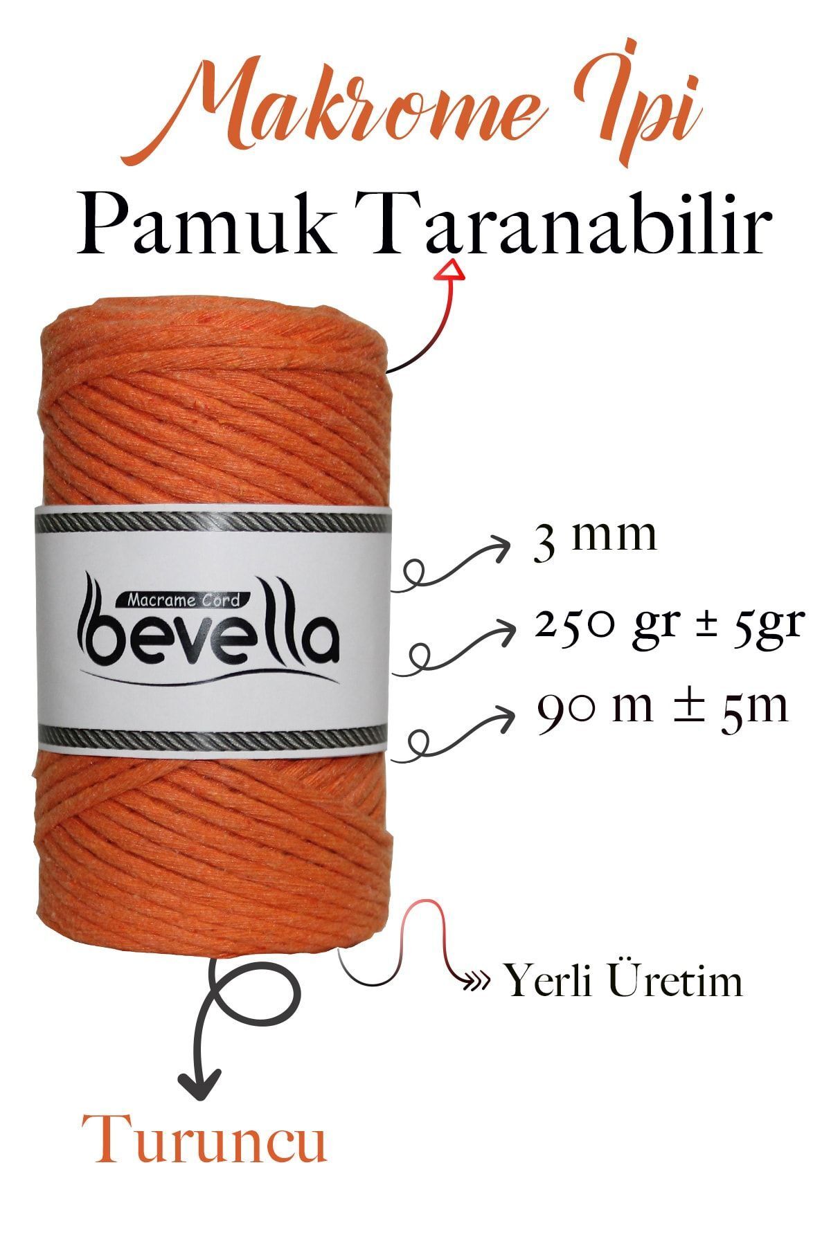 Bevella Macrame Cord-3mm Single Twist Scannable Cotton Macrame String - Orange 2
