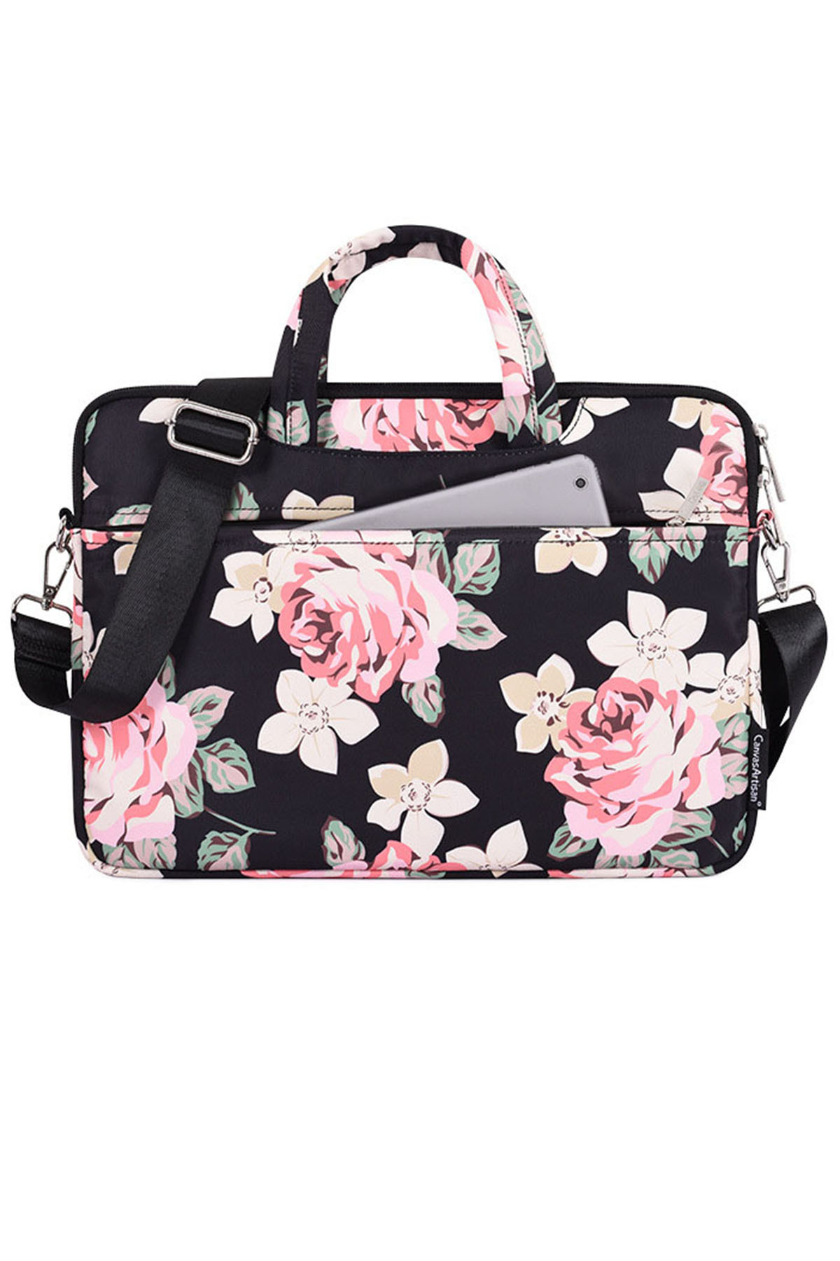 Go Veform 15 inç Çiçek Desenli Kadın Evrak ve Laptop Koruma Çantası Siyah EVRH40