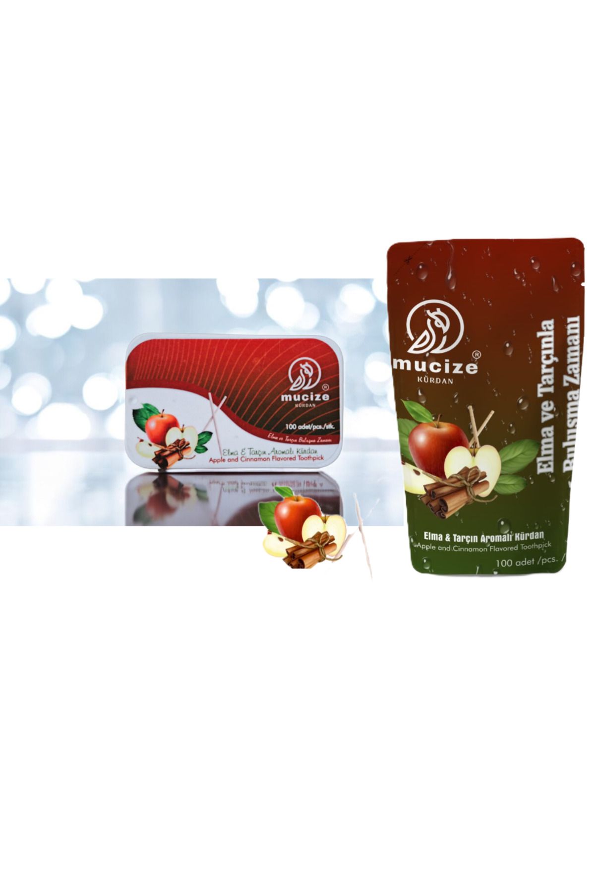 mucize 2"li Set Elma-tarçın Aromalı Kürdan Metal Kutu Doypak