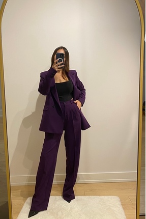 cn novembersun Kadın Patlıcan Mor Ceket Pantolon Takım