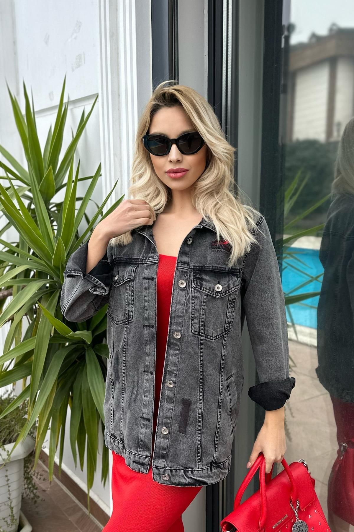 For Angels-Black Ripped Detail Denim Jacket 4