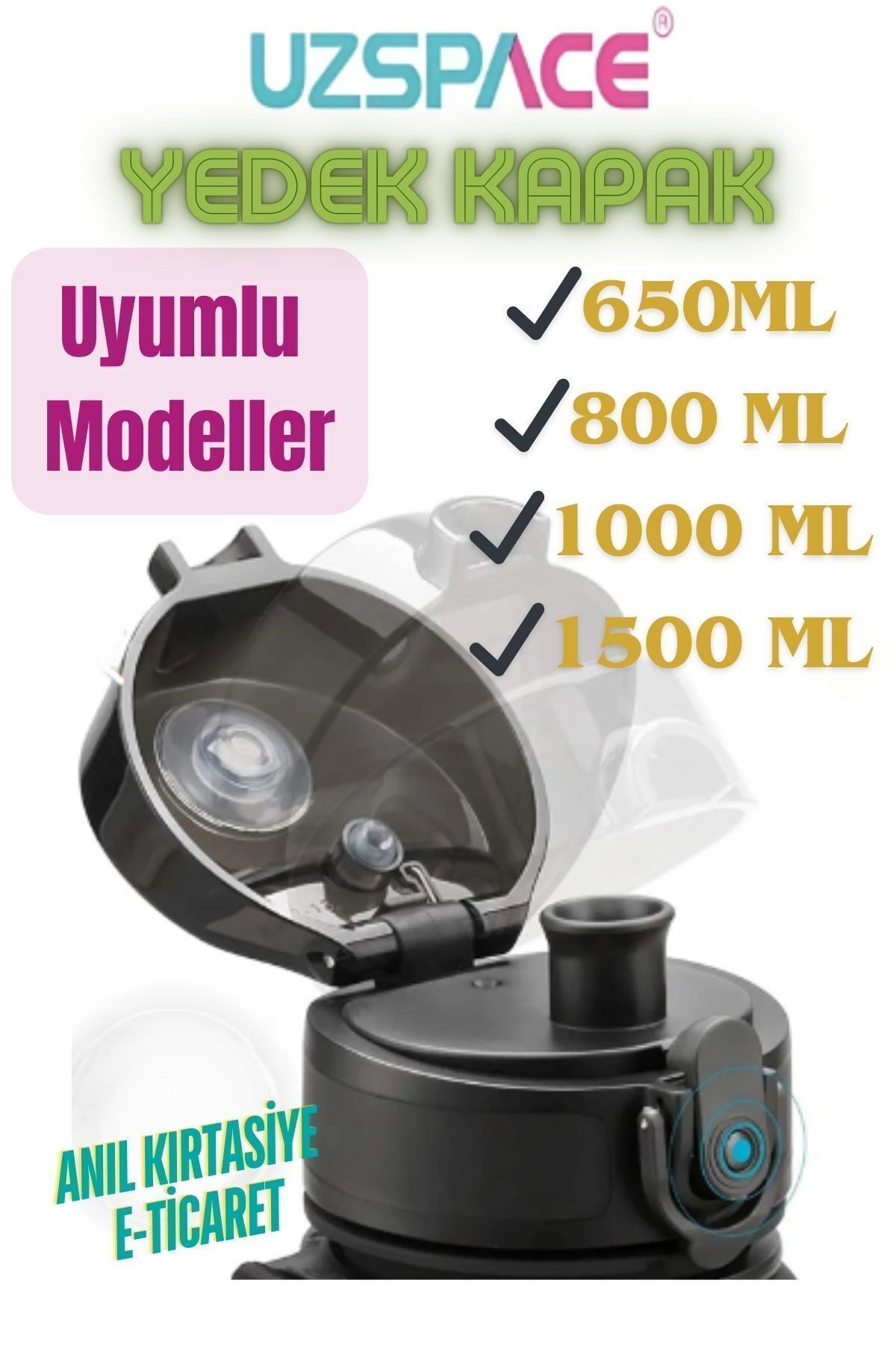 قمقمه ورزشی مشکی پوشش یدکی بزرگ فقط 650 800 1000ml yumlu Uzspace