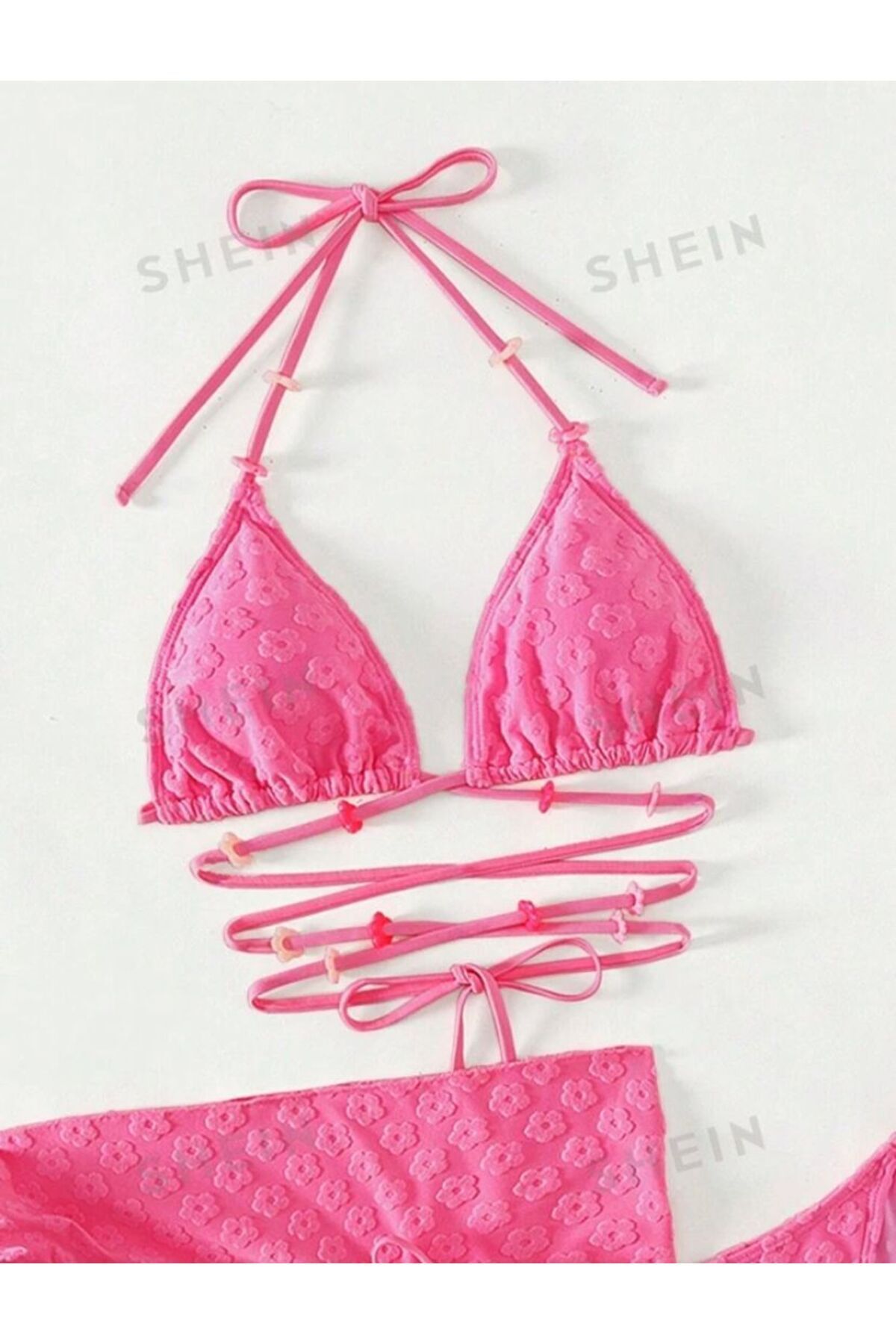 SHEIN-3 Pcs Pink String Bikini Set 3