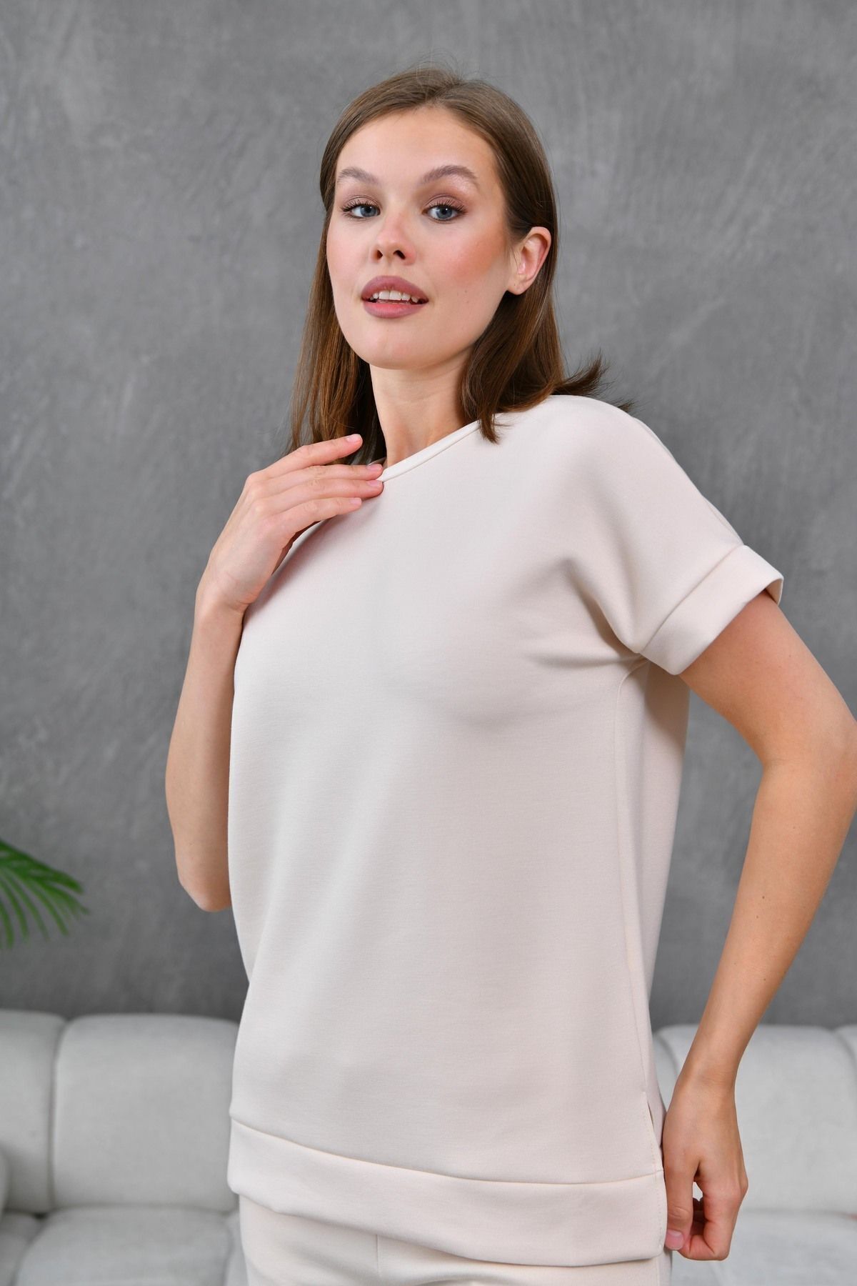 Lusin-Set modal de vară pentru femei ecru - pantaloni și tricou 5