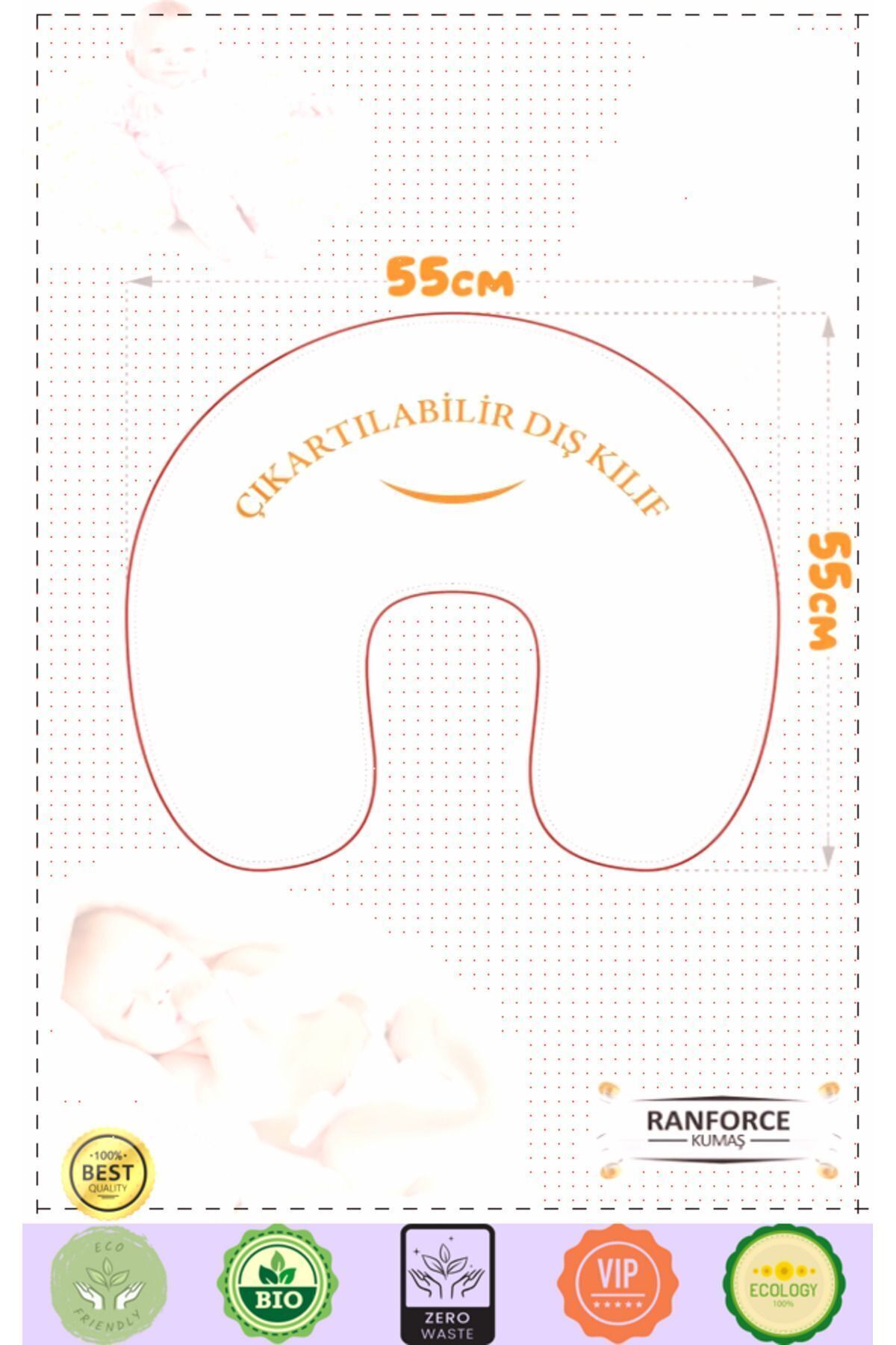 OMZ %100 Pamuklu Yumuşak ve Rahat Çift Taraflı Emzirme Yastığı Bebek Destek Minderi Gri Emzirme Yastigi fotoğrafı 2 (önizleme)