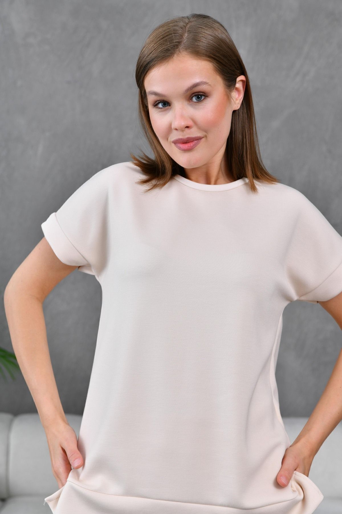 Lusin-Set modal de vară pentru femei ecru - pantaloni și tricou 3