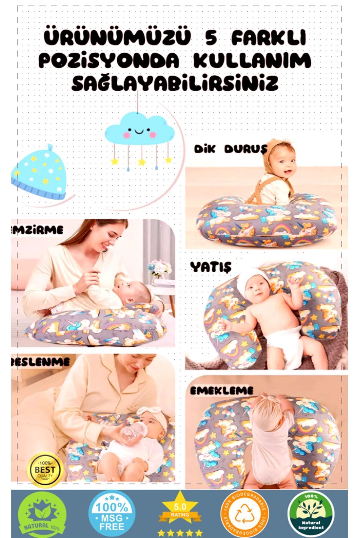 OMZ Hamilelik Döneminde Mükemmel Destek Bebek Emzirme Minderi Yastığı  Pamuklu Ranforce Kumaş Gri fotoğrafı 6 (önizleme)