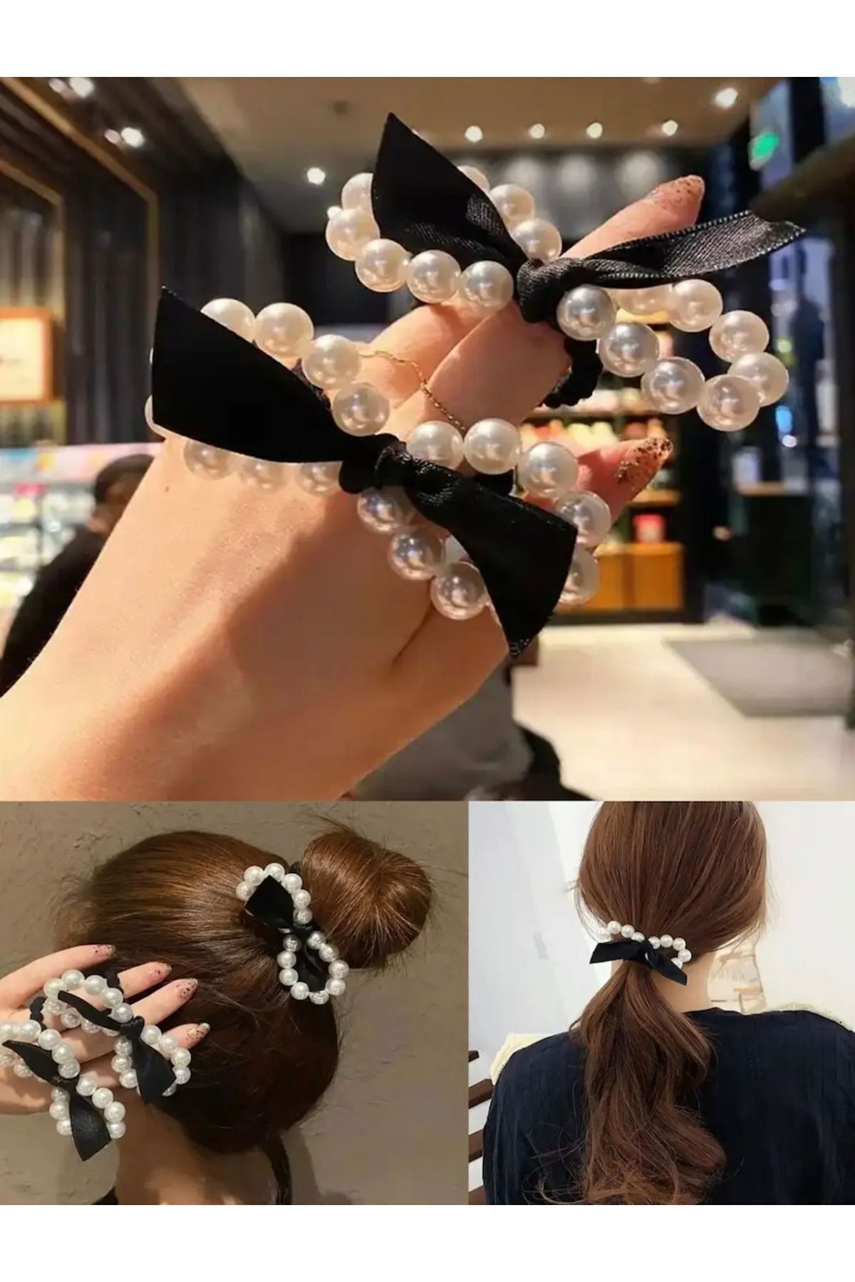 【Yukichi】BRIGITTE dot ribbon clip in Butik Pearl 2-Piece Bow Design Ribbon Hair Clip, Women's Clip