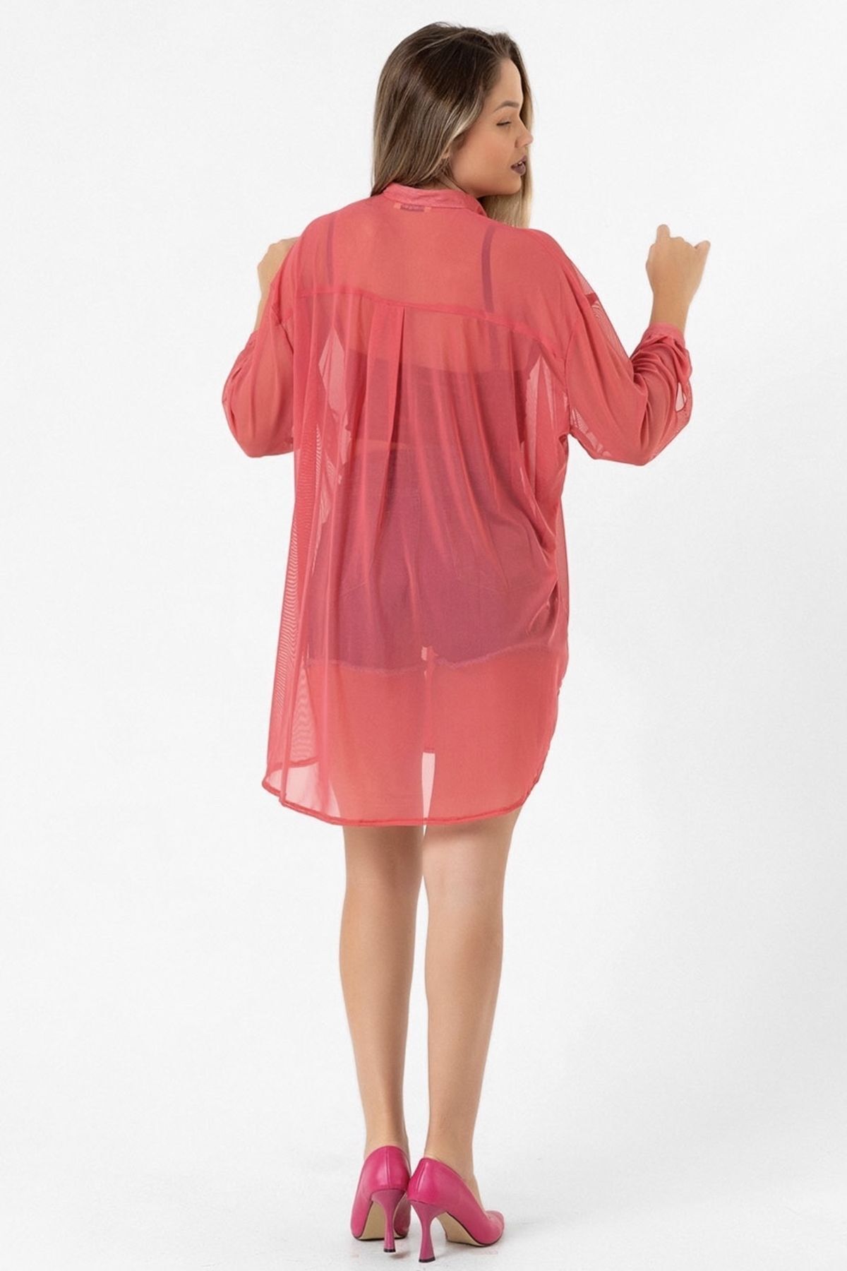 Oversize Tül Şifon Salaş Gömlek - 6