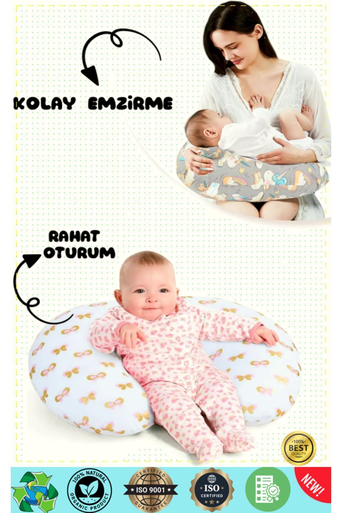 OMZ %100 Pamuklu Kumaş Bebek ve Anne İçin Sağlıklı ve Yumuşak Gri Emzirme Minderi  Yastigi fotoğrafı 2 (önizleme)