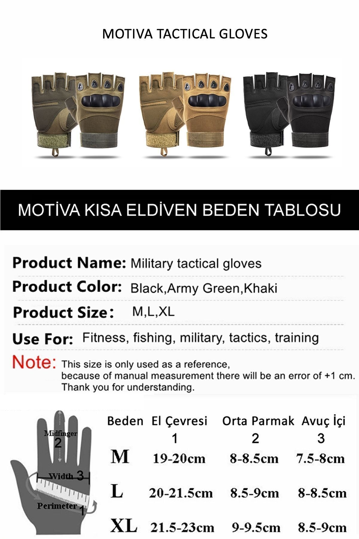 Motiva  511 Model Taktik Combat Motosiklet Operasyon Outdoor Sport Korumalı Yarım Parmaksız Eldiven - Görsel 3