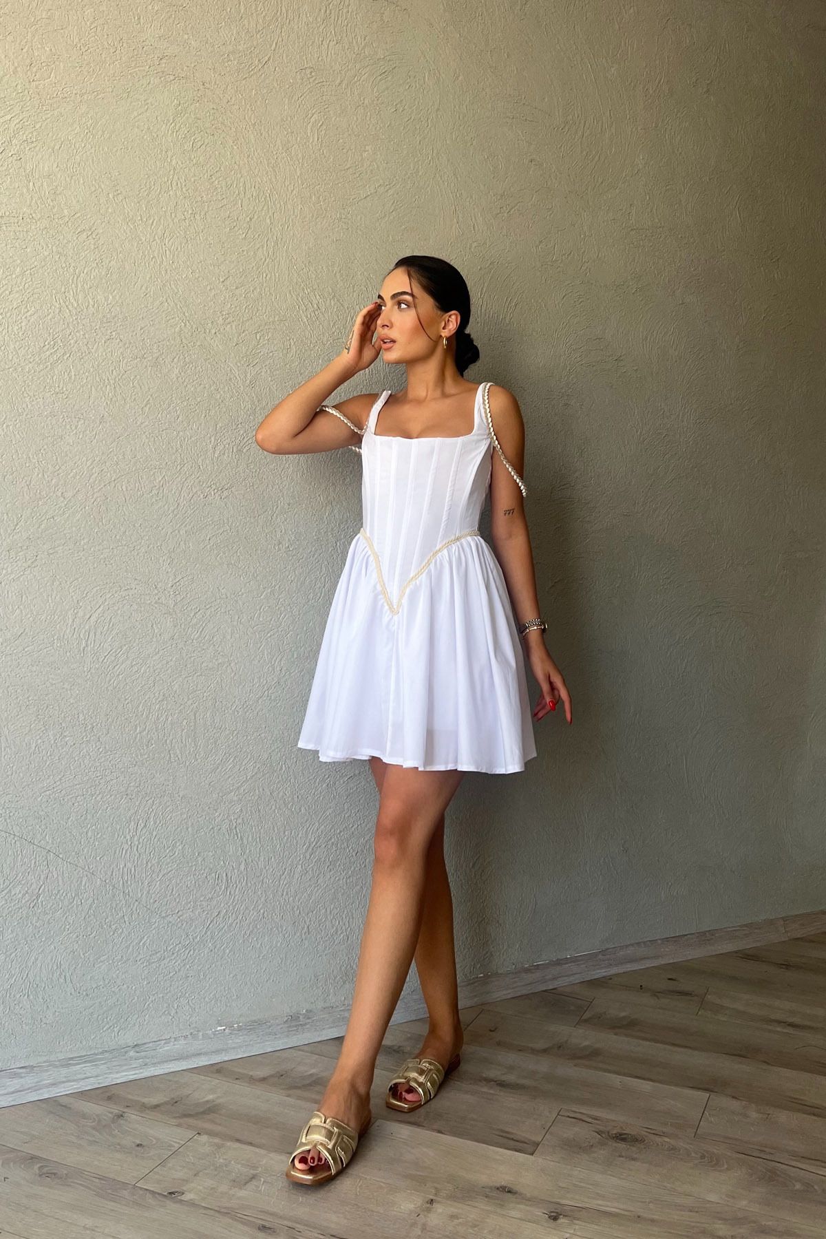 Seda Yalçın Atelier-Ravello White Corset Detailed Dress 3