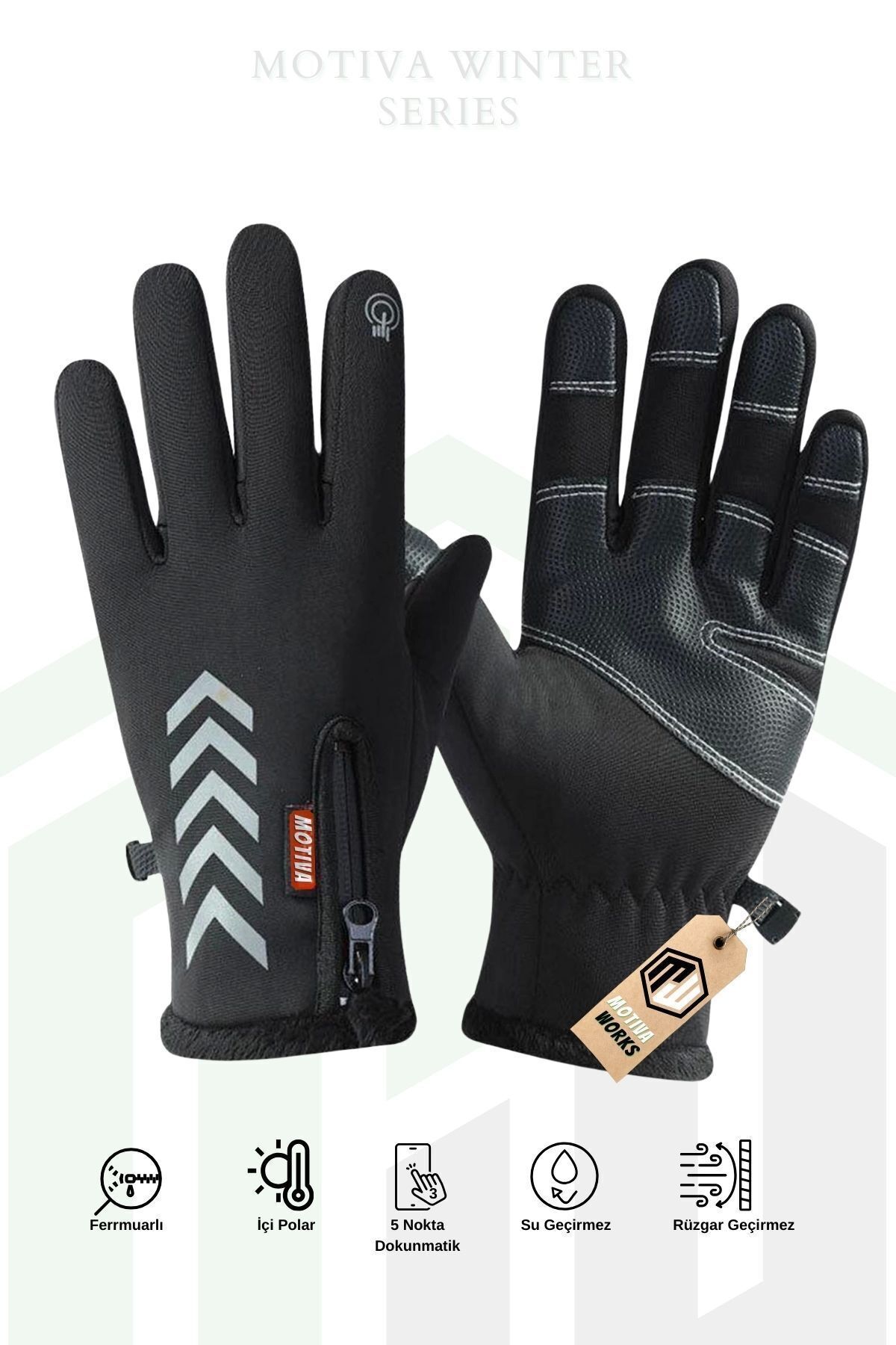 Motiva Softshell Unisex Bisiklet, Motosiklet Eldiven Dokunmatik Içi Tüylü Kışlık Rüzgar Geçirmez Kaymaz