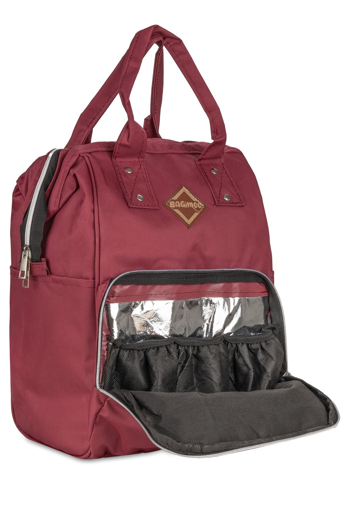 Bagimoo Anne Bebek Bakım Sırt Çantası Biberon Termoslu Sıvı Geçirmez Bebek Çantası Bordo fotoğrafı 3 (önizleme)