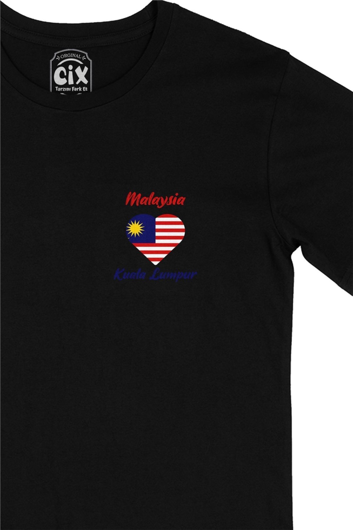 Cix-Black T-Shirt with Kuala Lumbur Malaysian Flag Heart Pocket Logo Design 2