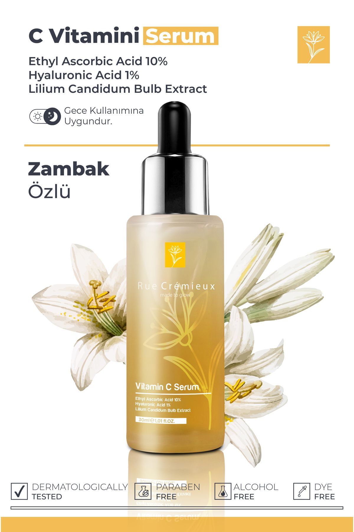 C Vitamini Aydınlatıcı Ve Ton Eşitleyici Zambak Özlü Bakım Serumu-ethyl Ascorbic Acid %10 Hya %1-tk — RC03