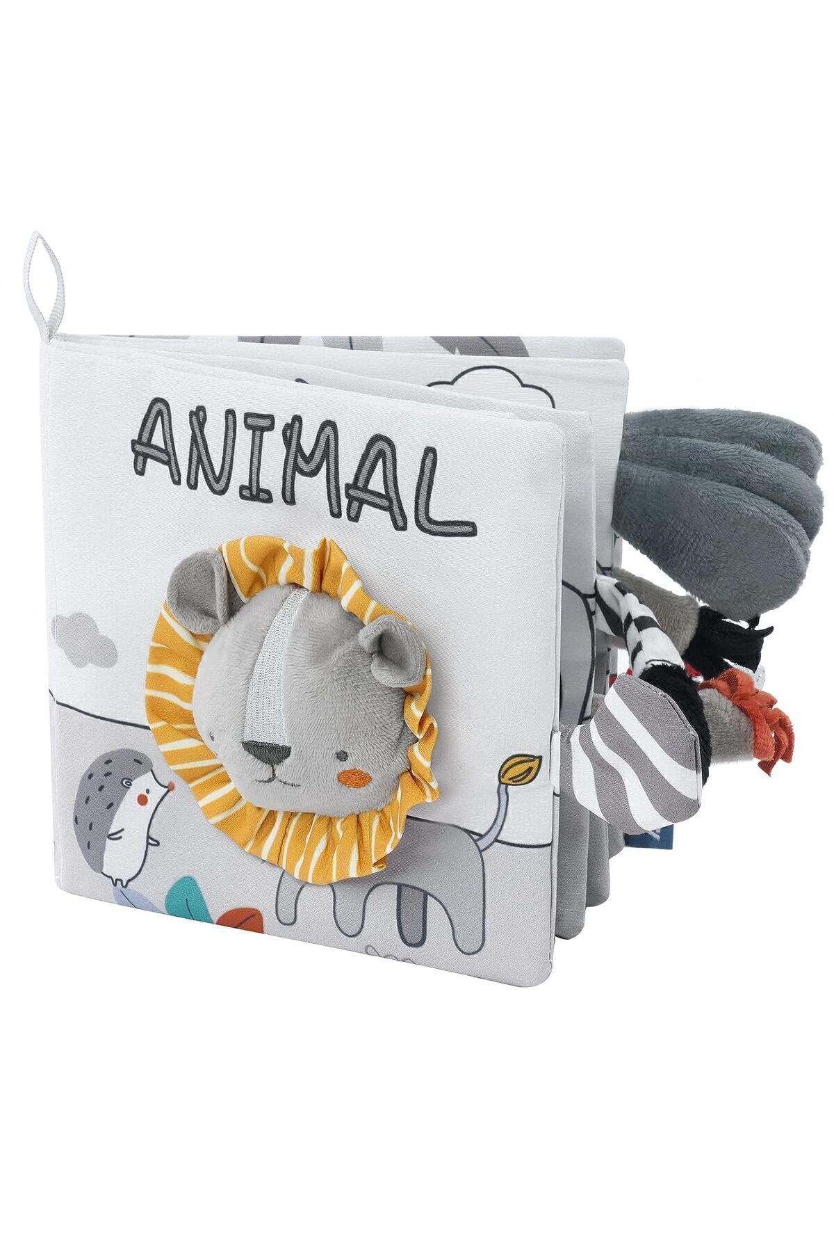 Zilli Hışırtılı Bebek Kitabı 3d Montessori Yıkanabilir Bez Kitap Aslan