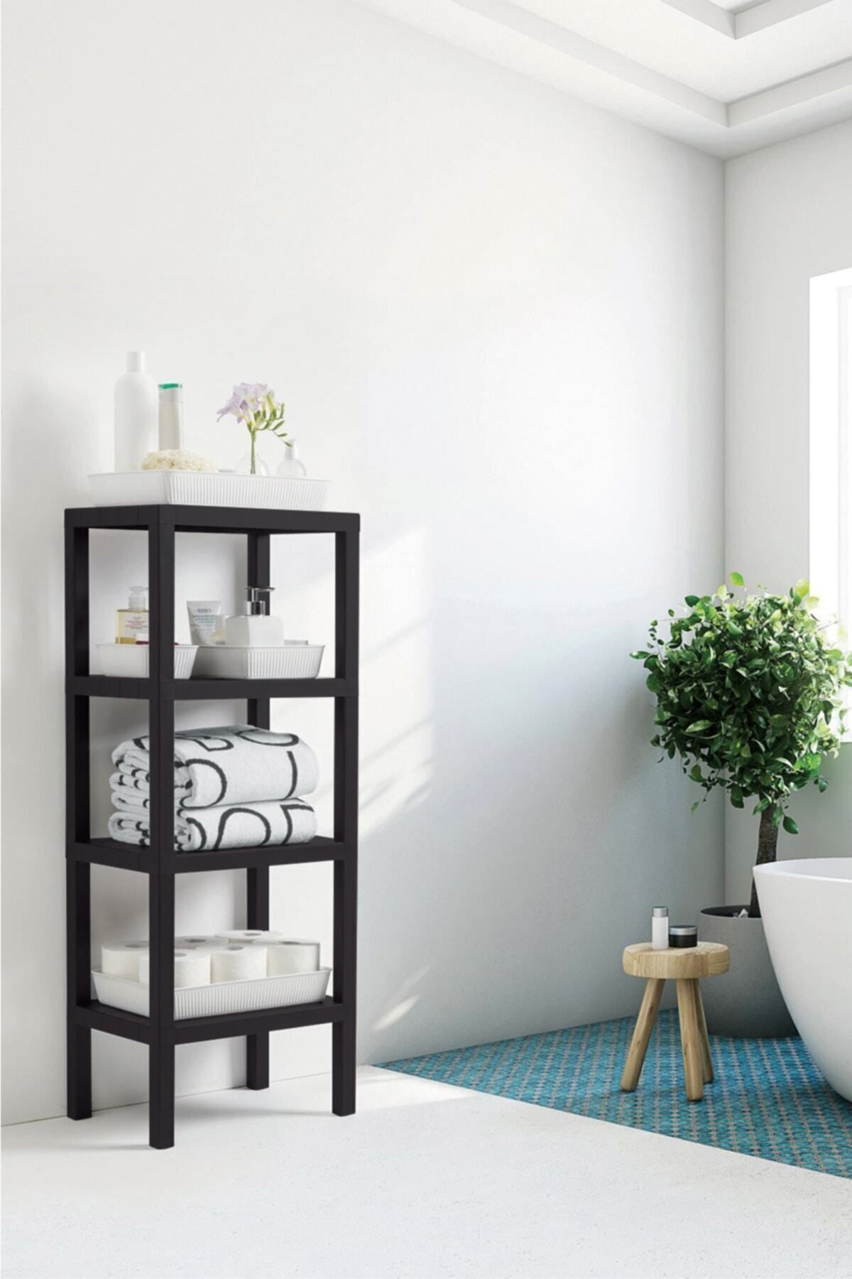 Ombeg 4 Tier Modular Bathroom Shelf Kitchen Balcony Living Room Garden Shelf Bookshelf Organizer Organizer