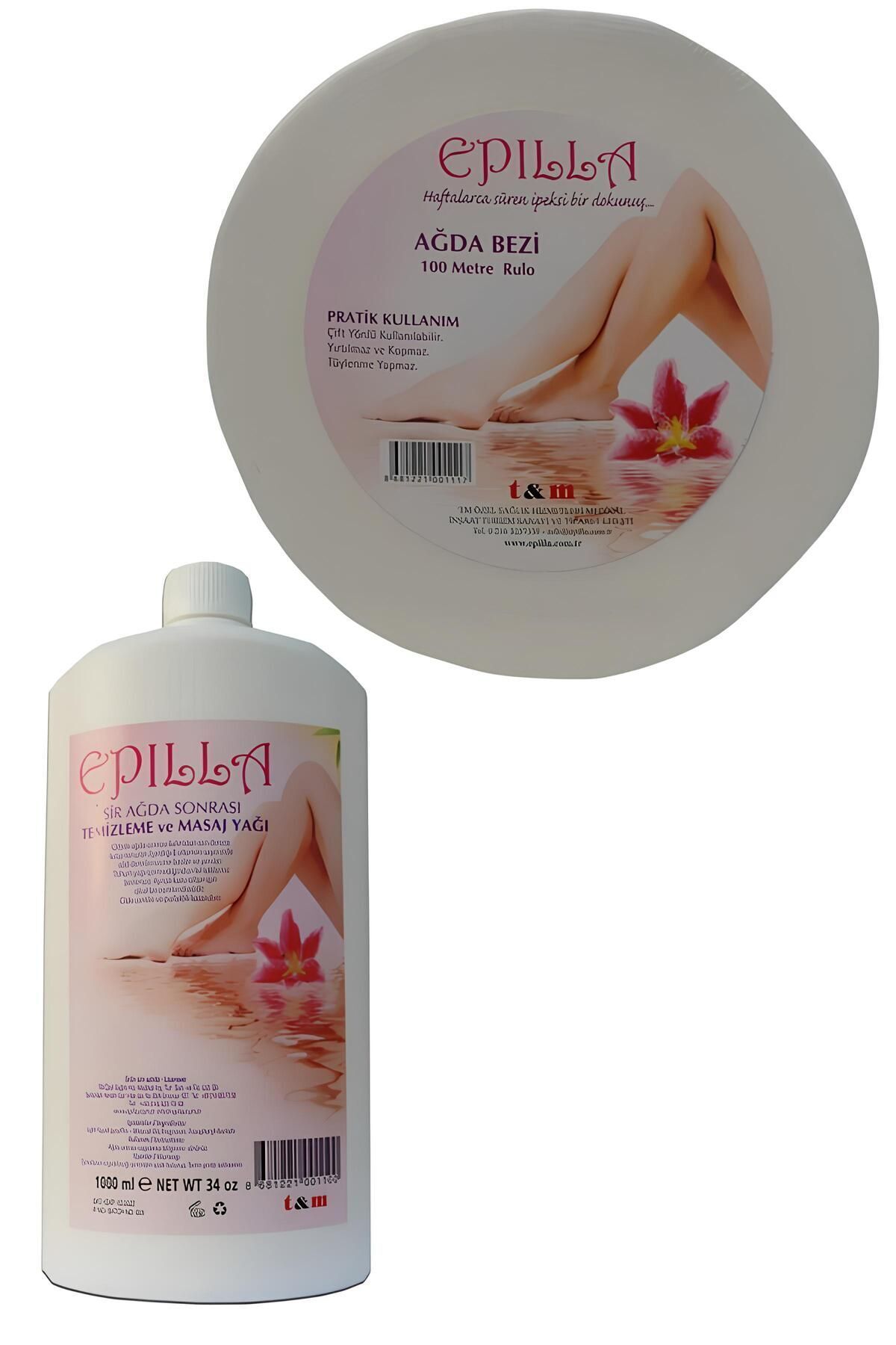 Epilla Ağda Bezi 100 Metre ve Masaj Ve Ağda Sonrası Temizleme Yağı 1 Lt
