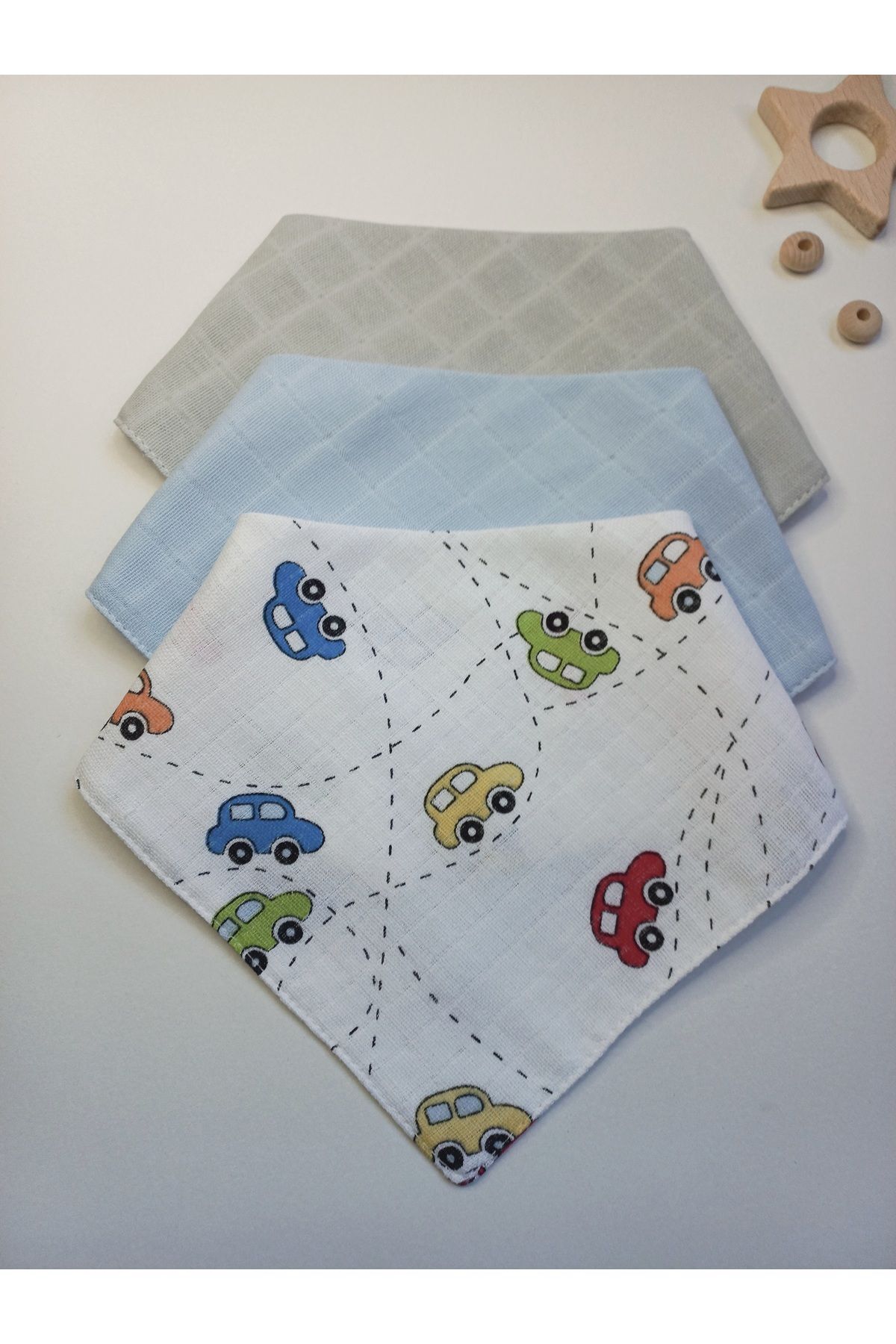 Müslin Bebek Mama Önlüğü Salya Önlüğü 3'lü Bebek Yaka Set (Çift Katlı çift çıtçıtlı )