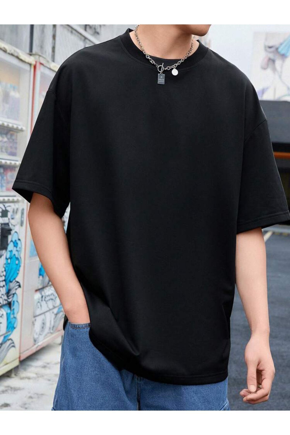 DEEPSENCE-Men's Oversize T-shirt Blased Angel Back Printed Black 2