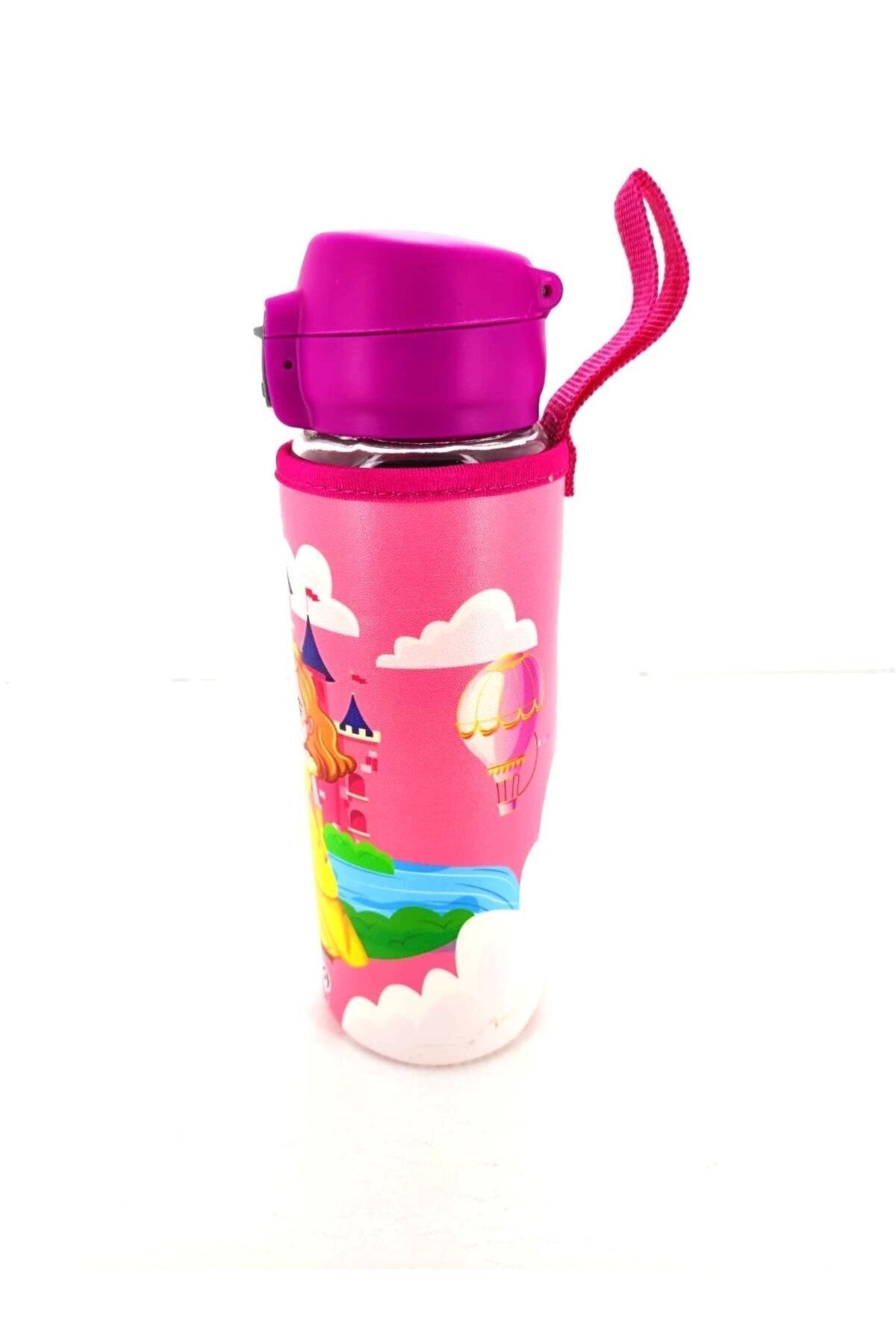 Okul Su Matarası Suluğu Okul Suluğu Cam H2o Deri Kılıflı Kilit Sistemli Prenses Pembe 500ml