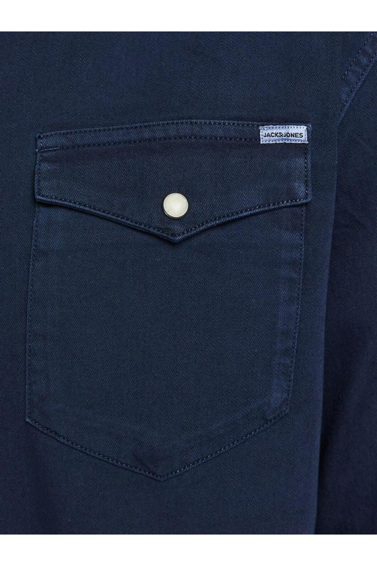 پیراهن جک اند جونز مردانه پنبه ای آبی سرمه ای  راسته Regular/رگولار     کژوال/روزمره | Jack & Jones 12138115-Dark Navy TR - تصویر 5