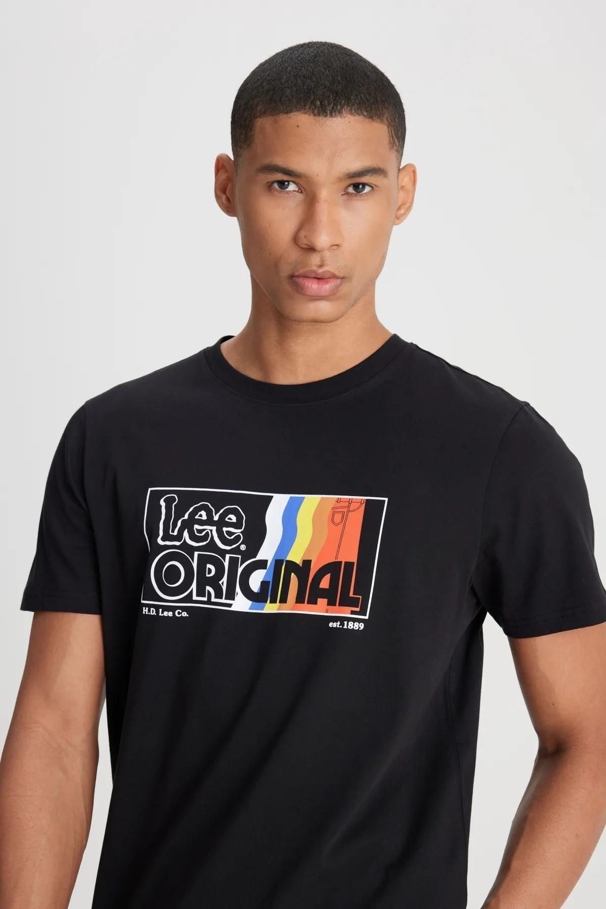 تی شرت مشکی مردانه سیاه یقه دوچرخه t shirt ll07fe001 Lee