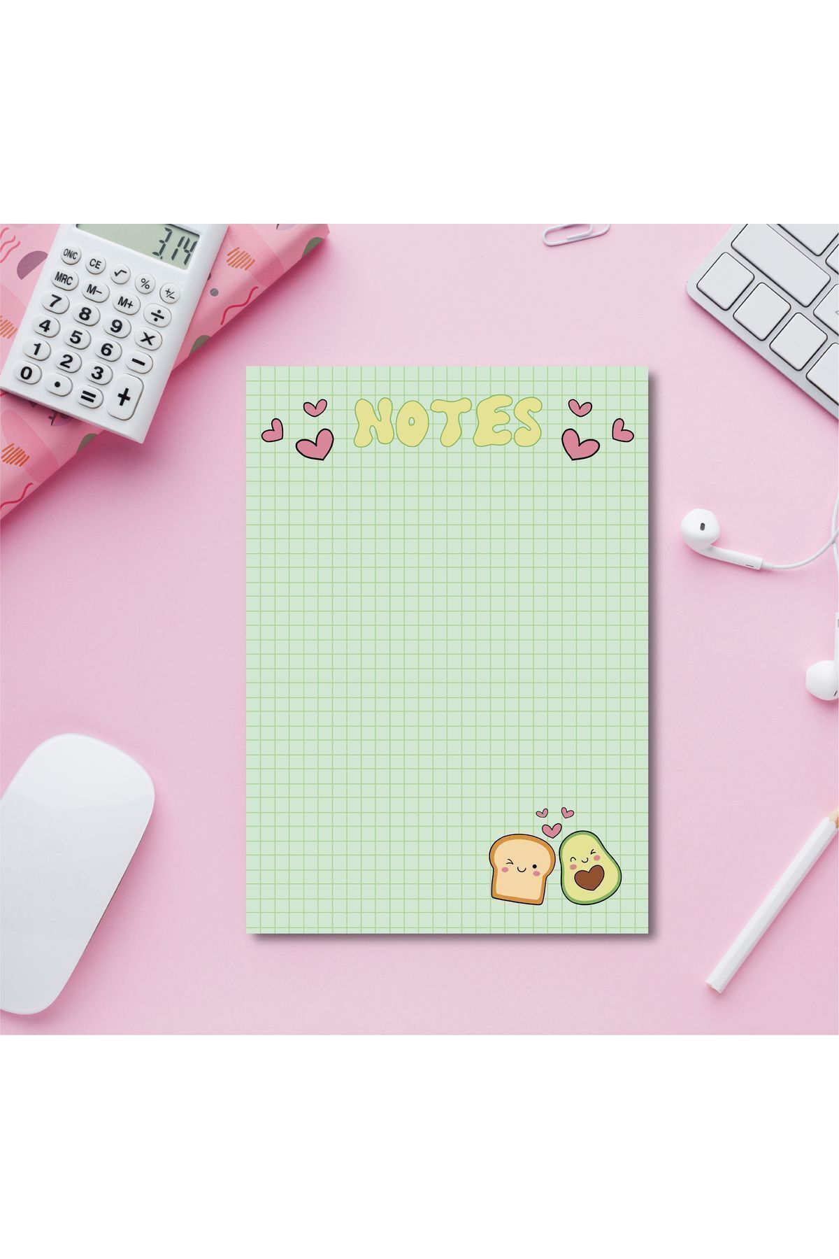 Pine Note-مخطط بنمط الأفوكادو الأخضر المربعات/قائمة دفتر الملاحظات Memopad Notepad A6 4
