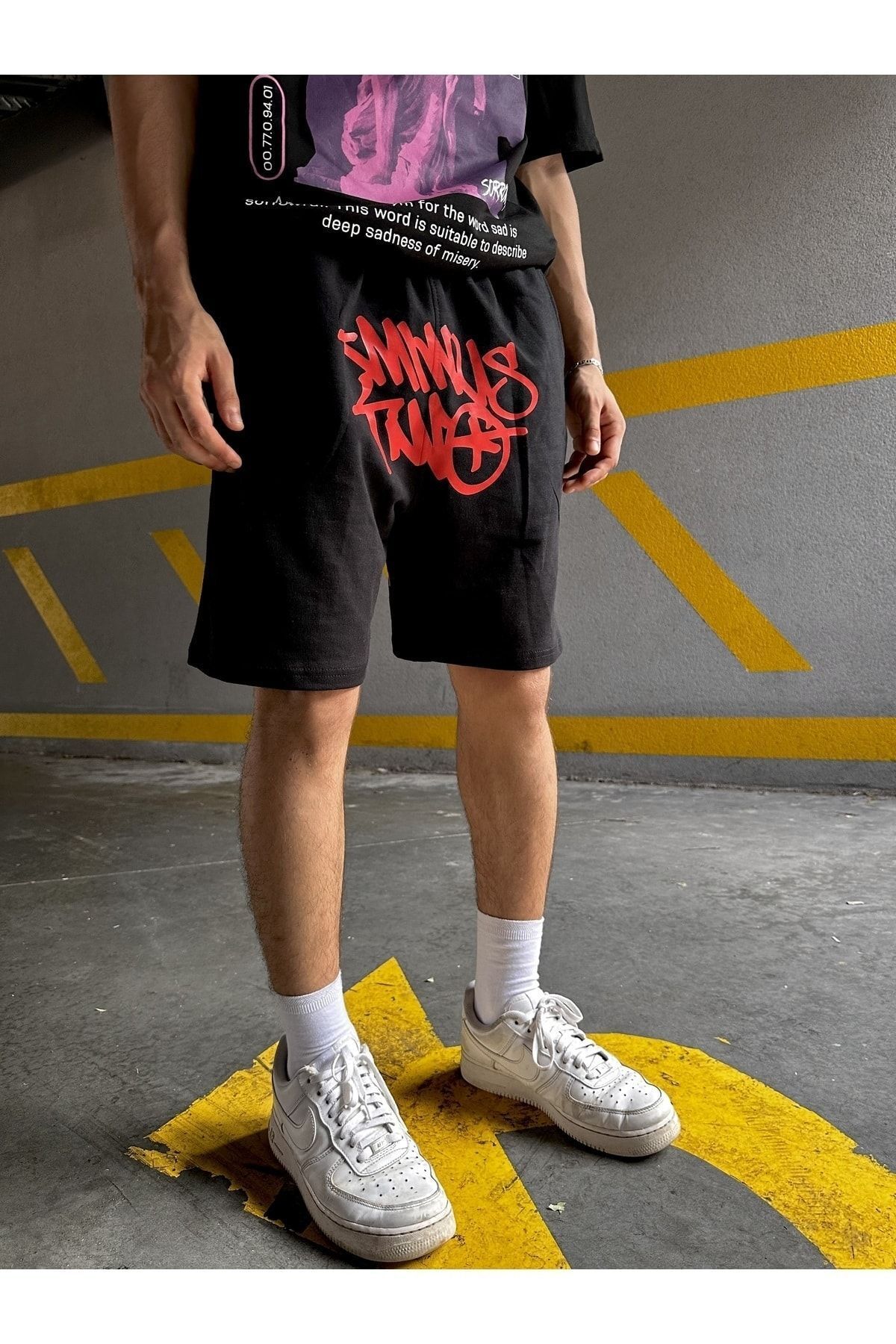 Leox Wear Minus Two Red Printed Unisex Shorts Trendyol